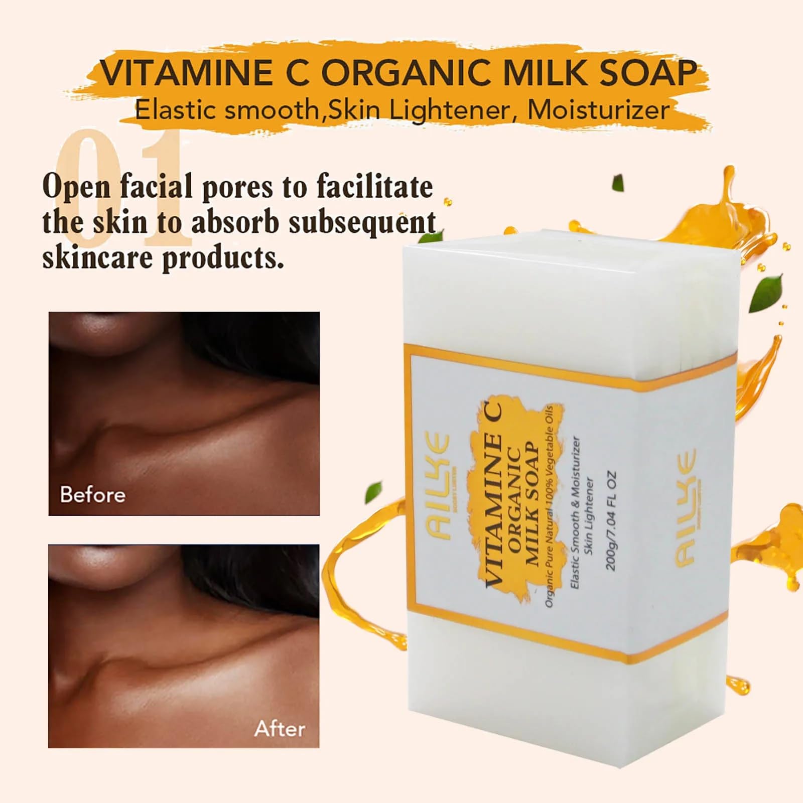AILKE - Set schiarente 4 in 1 con vitamina C, schiarente, riduce macchie scure, rughe, pelle liscia, anti-invecchiamento, con niacinamide, glicerina, idratante per la pelle, per uomini e donne
