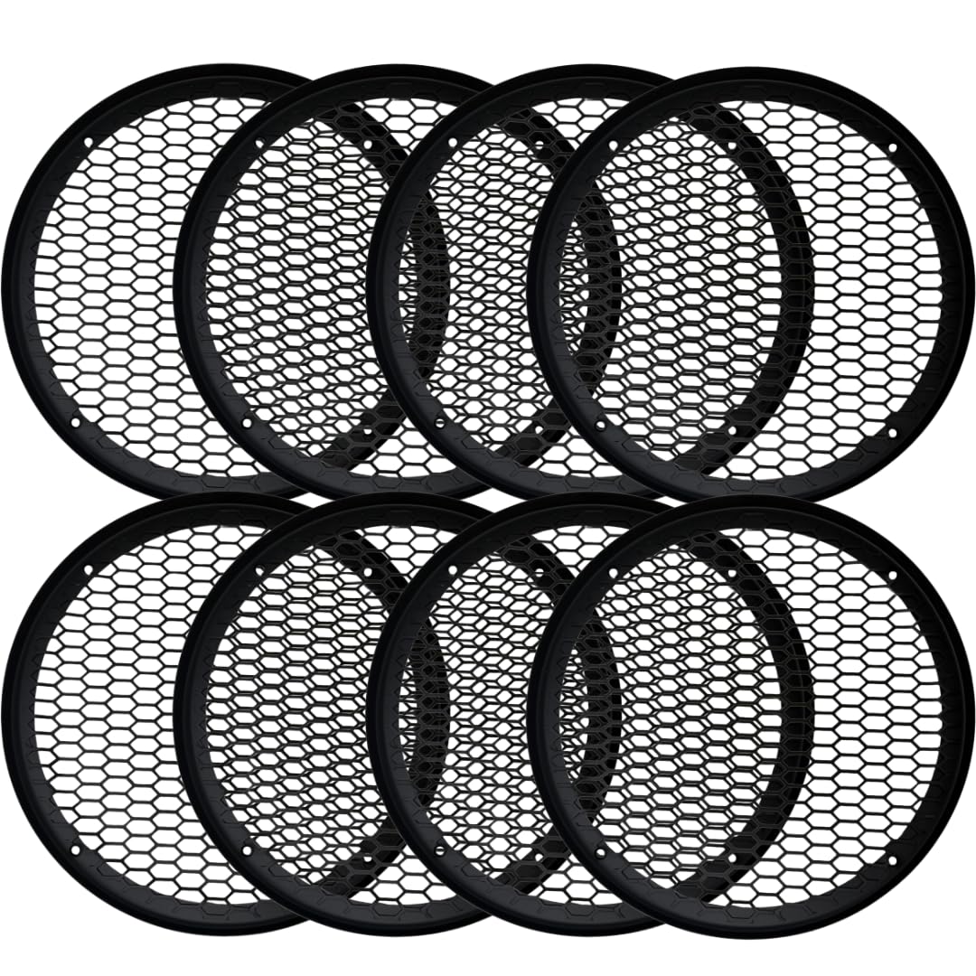 Bass Rockers 6.5" Metal Speaker Grill Cover Heavy-Duty Honeycomb Mesh Protective Grille Guard, Universal Fit for 6.5" Car Audio Door Speakers &amp; Custom Boxes, Matte Black, 4-Hole Mount (8 Pack)