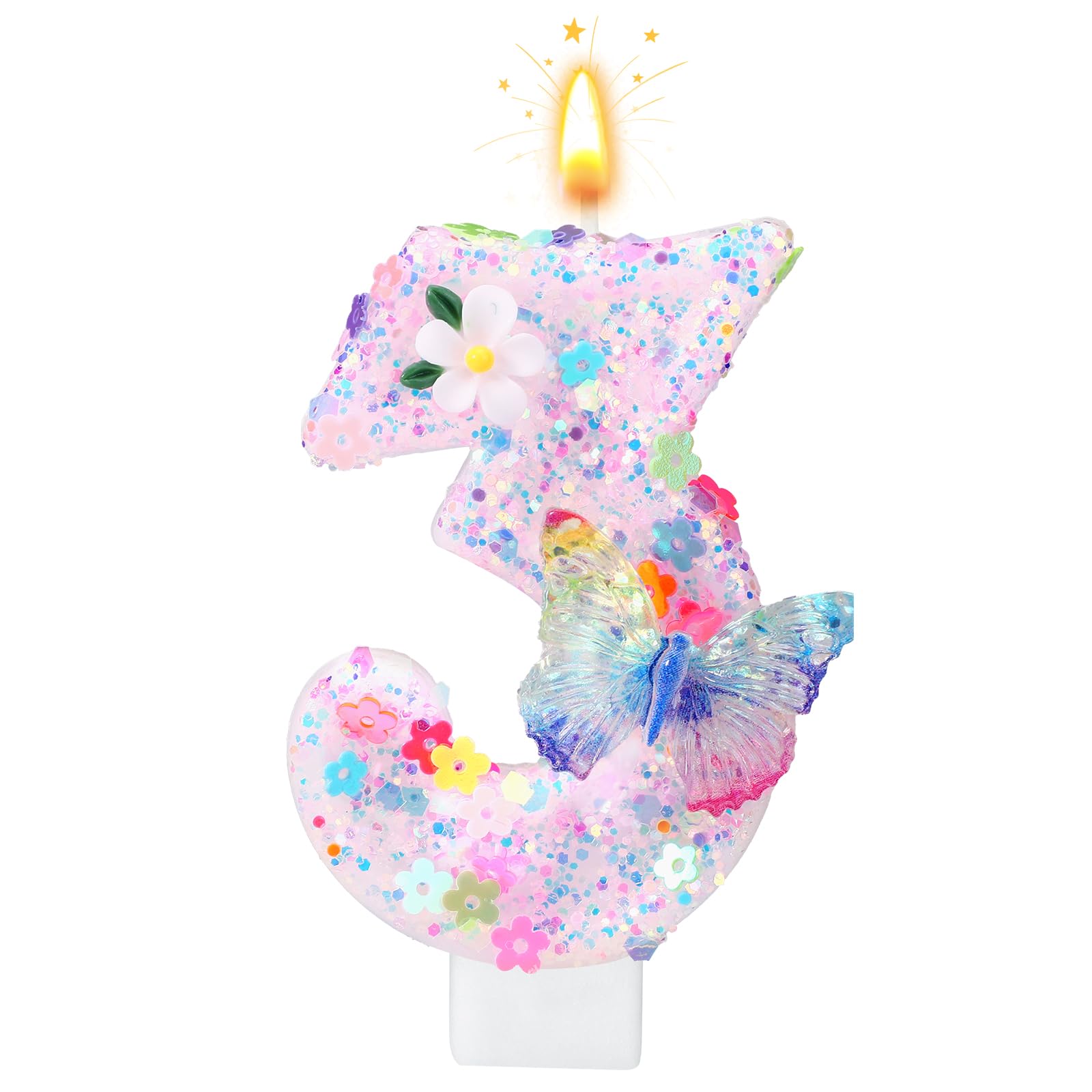 NQEUEPN Colorful Number Birthday Candle with Butterfly & Flower(Number 3)