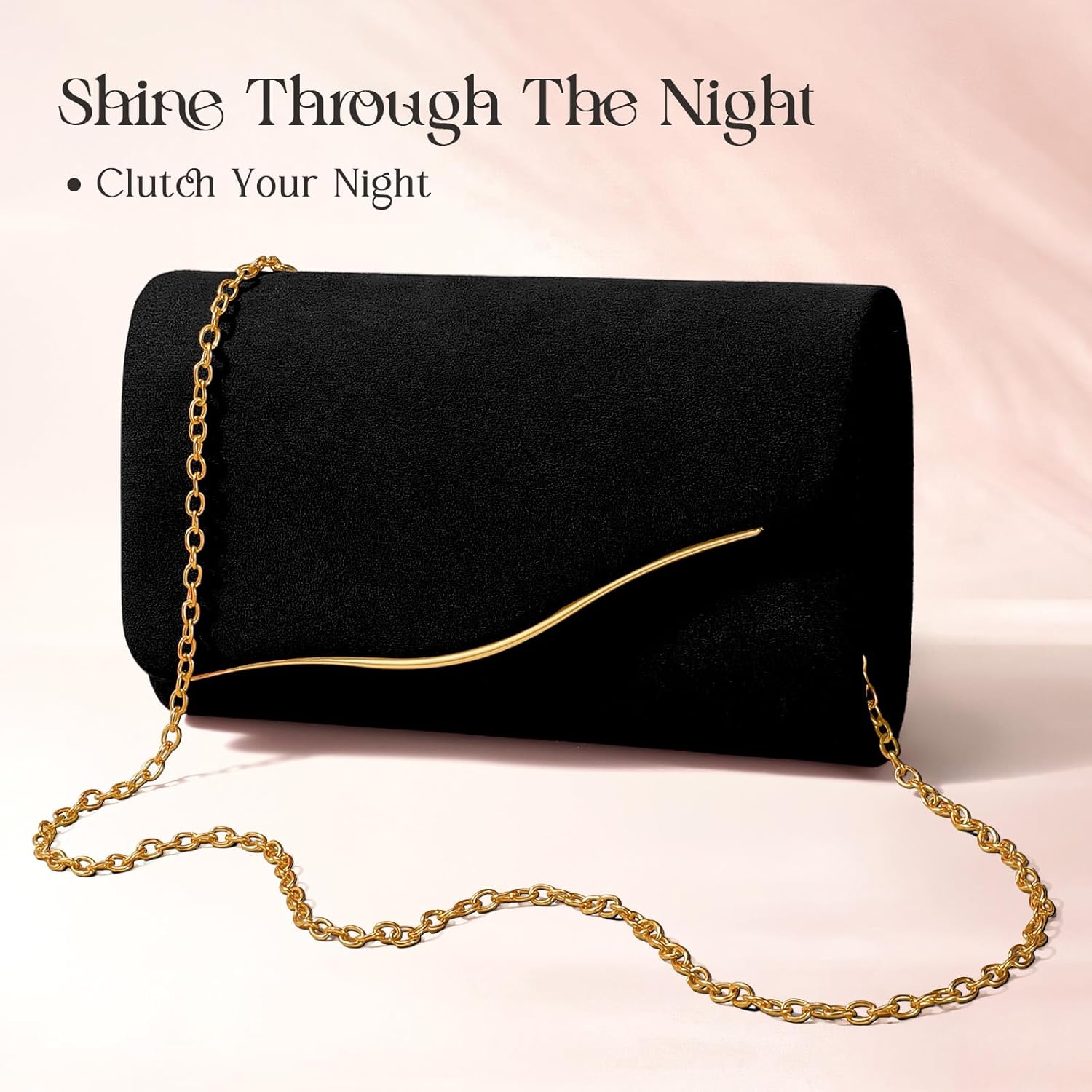 Clutch Purses for Women Formal Evening Clutch with Detachable Chain Faux Suede Purse for Wedding Party - Image 6