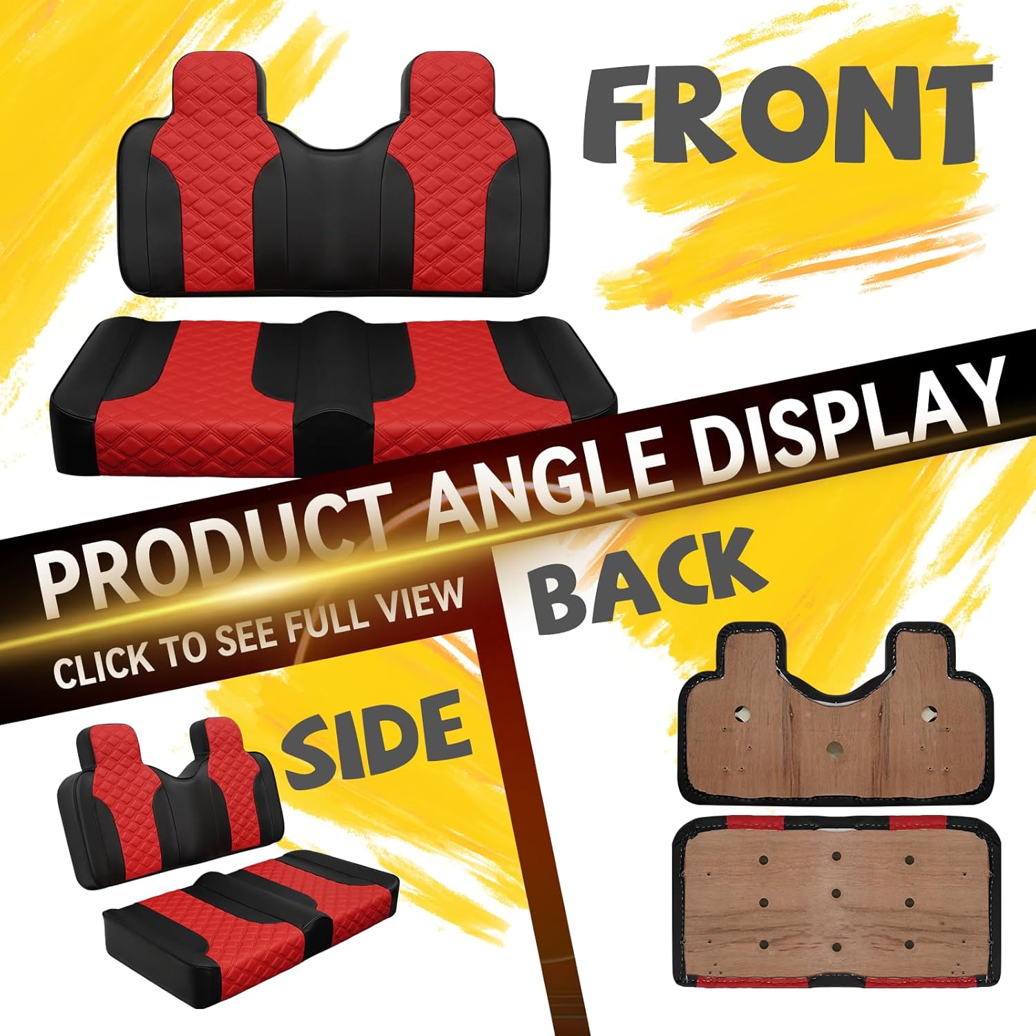 XUANYUDG0769 Red Golf Cart Front Seat Cushions Replacement EZO RXV 2008+ Up TXT 1994-2013 Diamond Patteren Cushions & Seat Back Replacement