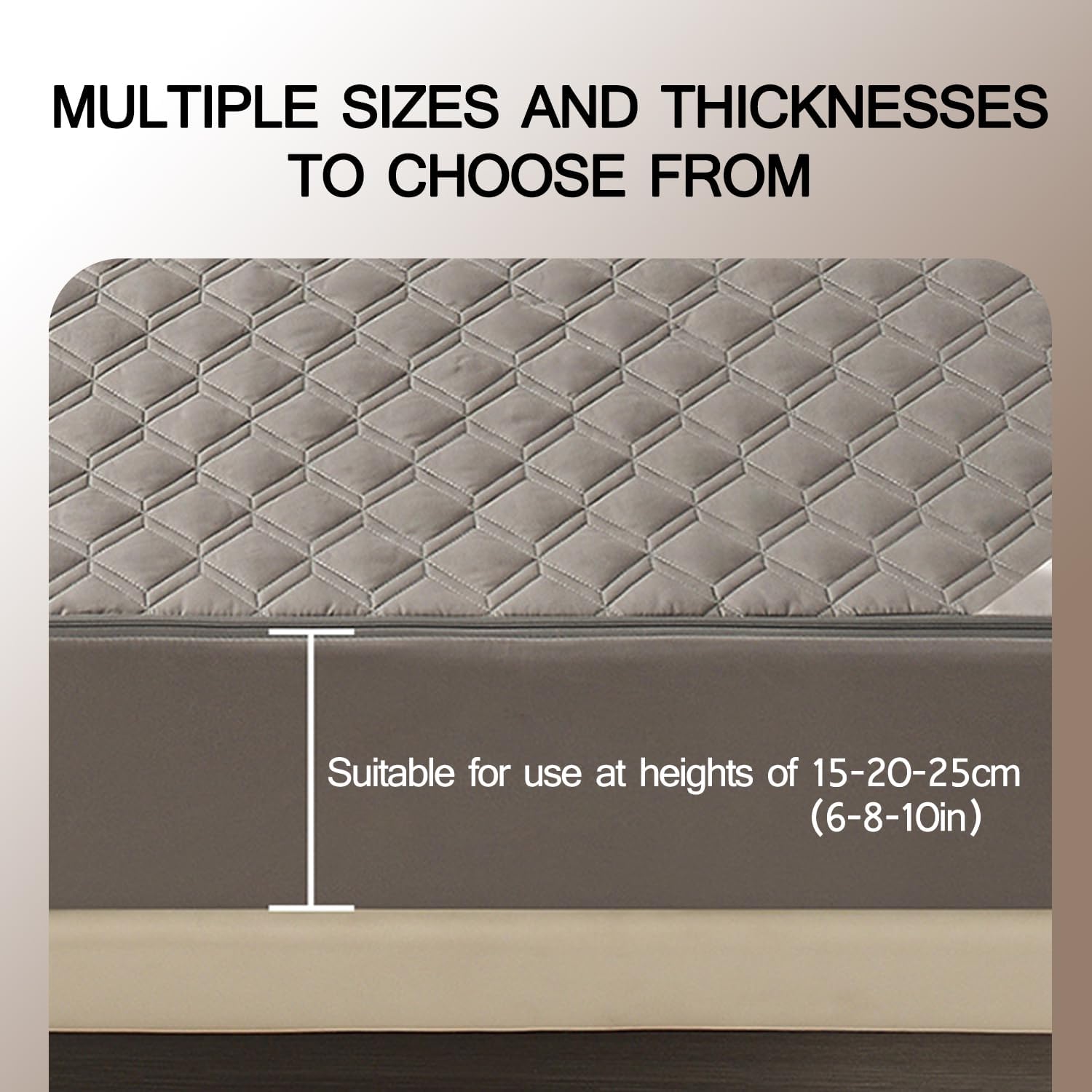 Waterproof Fitted Mattress Pad Cover Protector Queen Size Bed 6 Side Fully Bonded Quilted Cotton Fitted Sheet Zipper Removable Mattress Topper with Pillowcase,Deep blue,Pillowcases*2