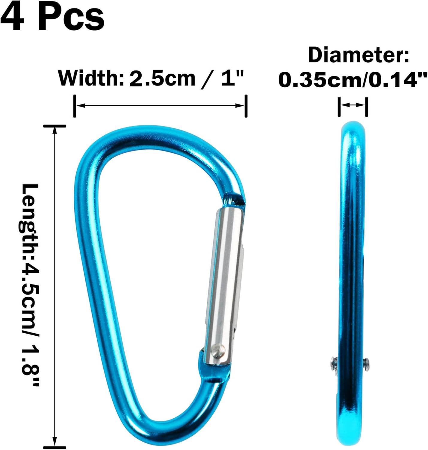 uxcell Aluminum Carabiners Keychain Clips for Hanging, Quick Link Spring Snap Hook for Locking, 4 PCS D Shaped Key Ring for Loaded Gate Outdoor Hiking Fishing Traveling Hanging, Blue - Image 2