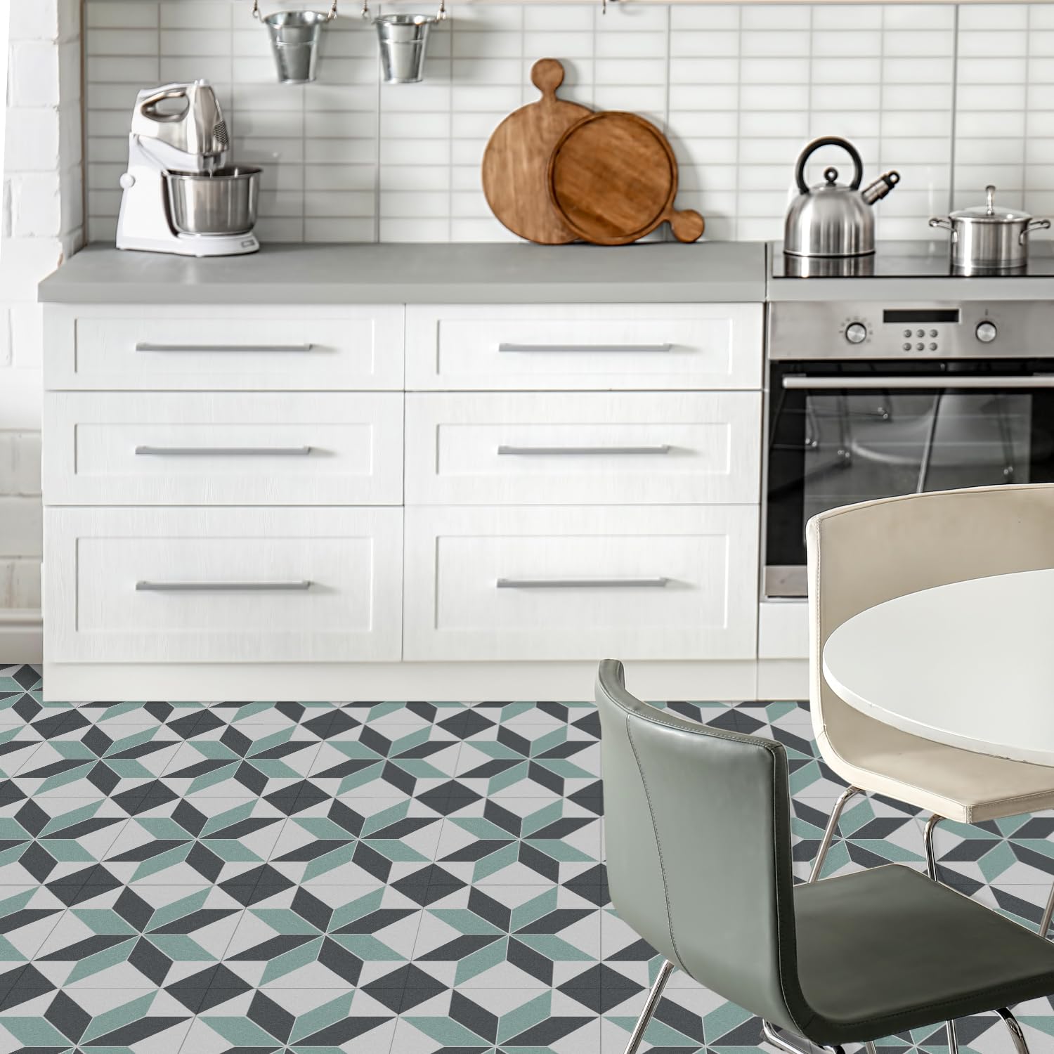 Alwayspon 12 x láminas adhesivas impermeables de vinilo, 30 x 30 cm, negro, blanco y verde, para cocina, salón y baño, PTF88
