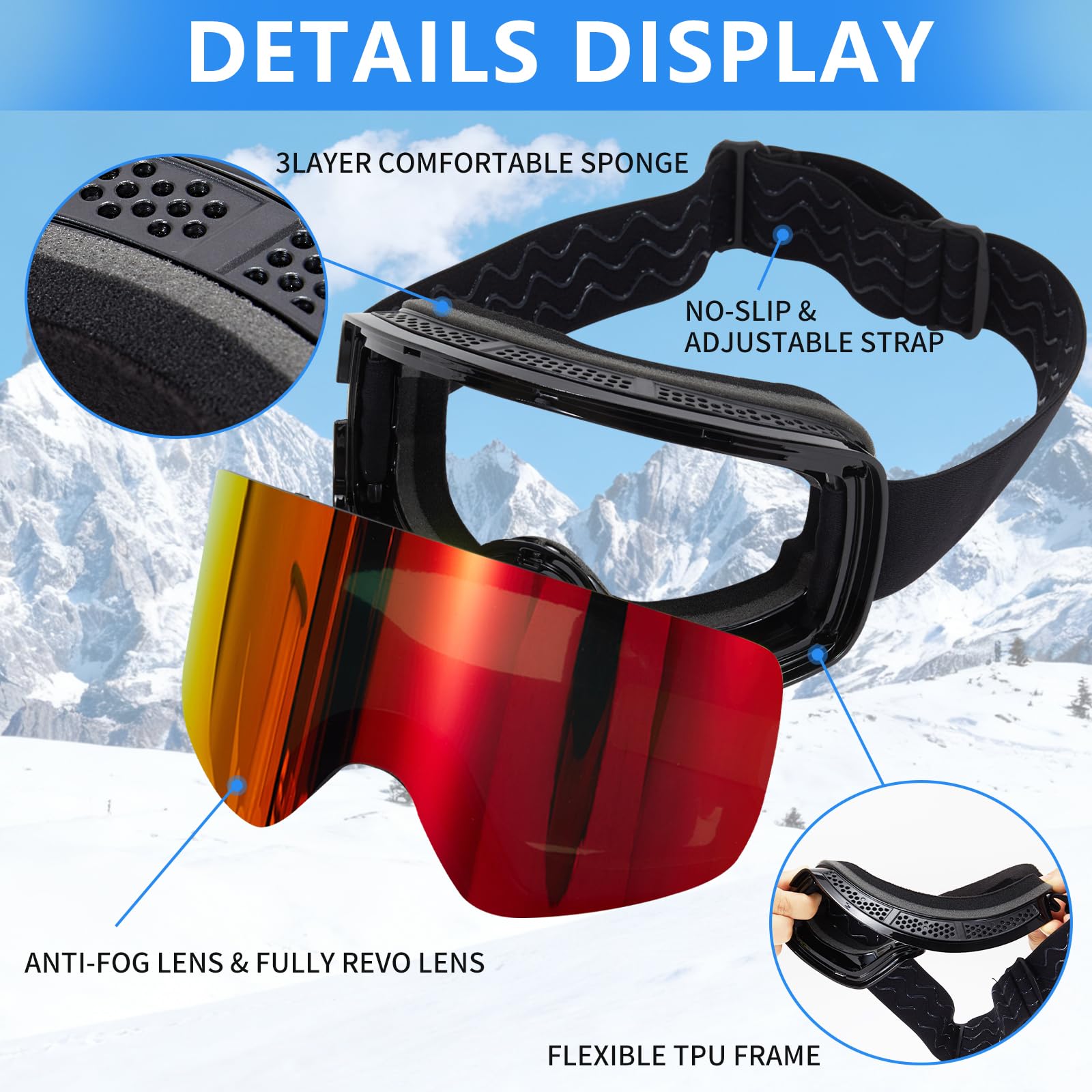 Gogle narciarskie YH227, okulary snowboardowe, ochrona UV 400, przeciwmgielne gogle śnieżne dla dorosłych mężczyzn kobiet młodzieży