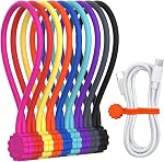 Rich&Ray Magnetic Reusable Silicone Cable Ties, Phone Cord Holder, Magnetic Cable Ties for Headphone Cables, Charging Cable Organizer, Book Markers, Hanging Stuff (Silicone Ties-6C 6Pack)
