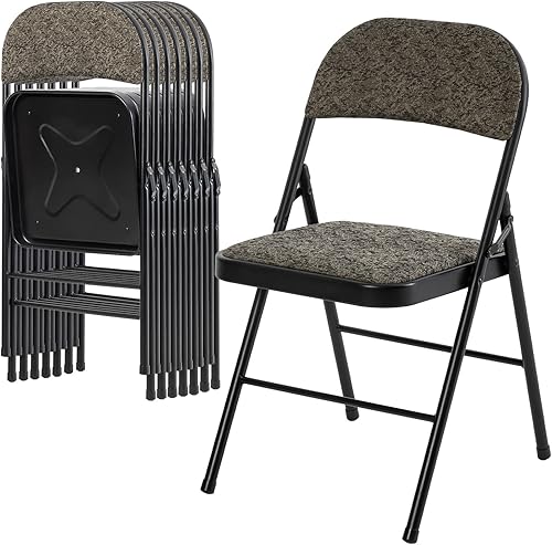 Vista 30 de DUMOS Paquete de 10 sillas plegables acolchadas de cuero, asiento comercial apilable portátil para interiores y exteriores con marco de acero, Caqui