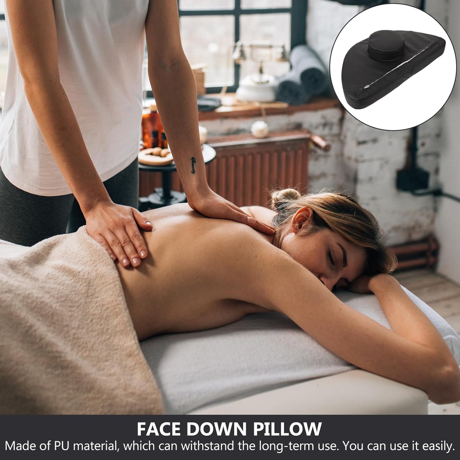 Black PU Face Massage Pad with Center Hole for Spa Massage