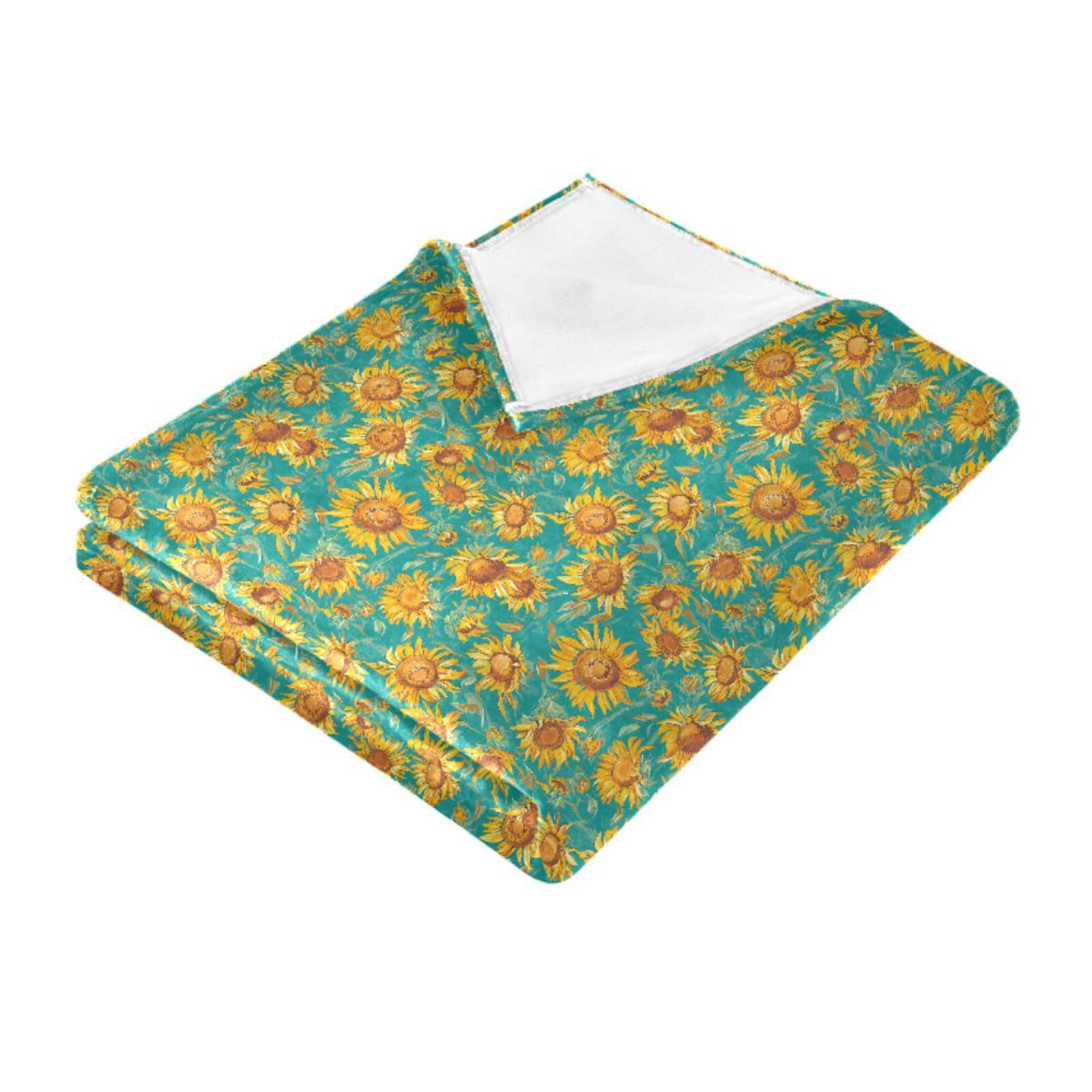 Couverture canapé tournesol et étoile bleu sarcelle 152x228 cm