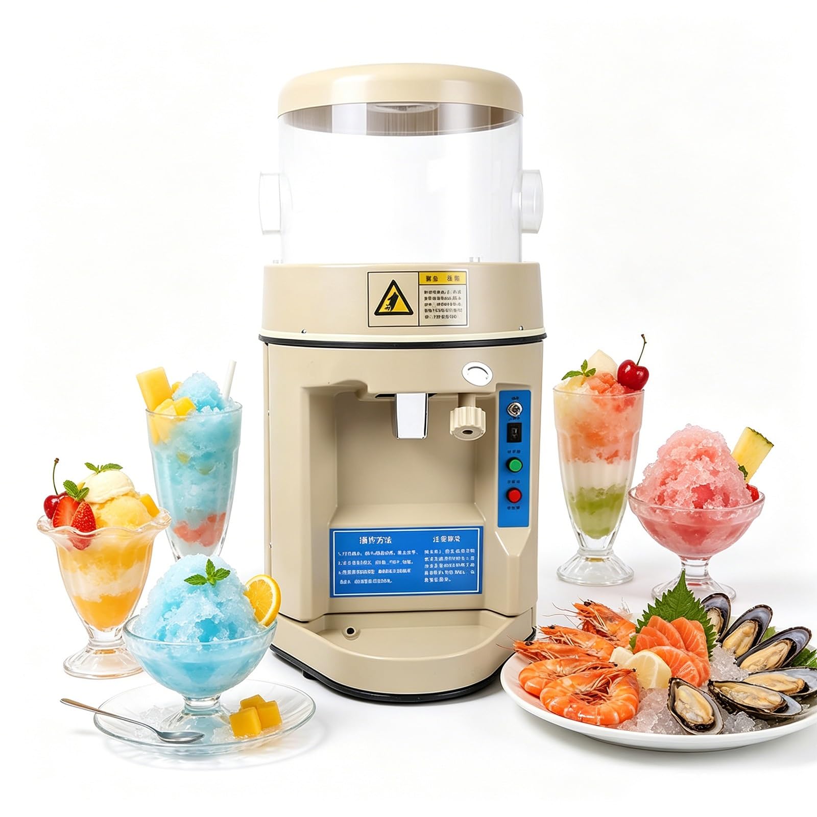 Macchina Professionale Da 480 W Per Ghiaccio Tritato, Regolazione Precisa Della Consistenza, Arresto Di Emergenza; Ideale Per Gelaterie, Pasticcerie E Cocktail Bar