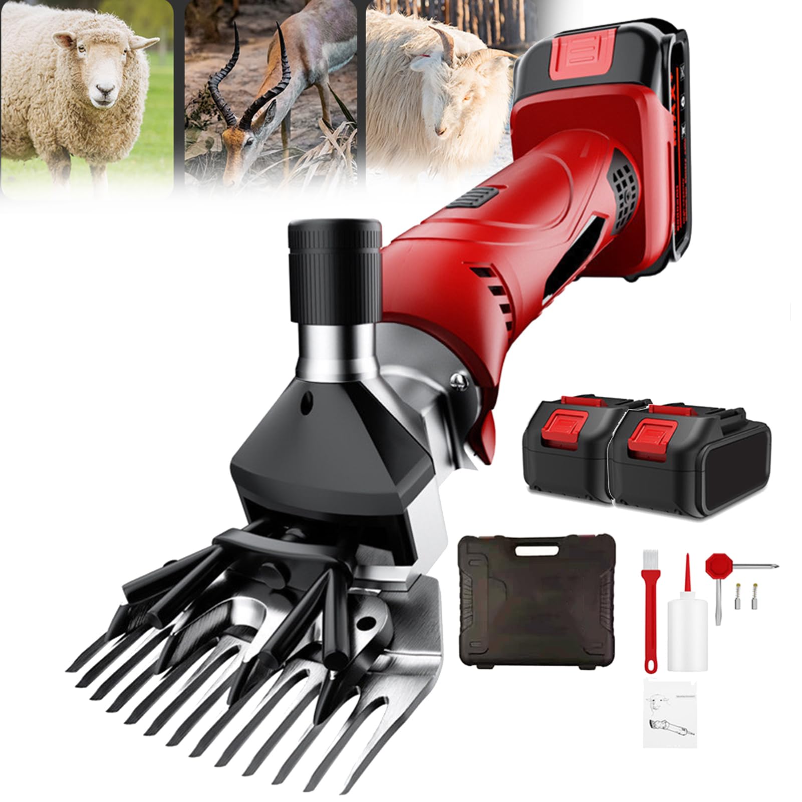 Vanenferse Red Cordless Sheep Shears, Professional Sheep Shearing Electric Clippers, Pet Farm Livestock Supplies Grooming Tool For Sheep Alpacas Goats, Rechargeable,13Straightteeth