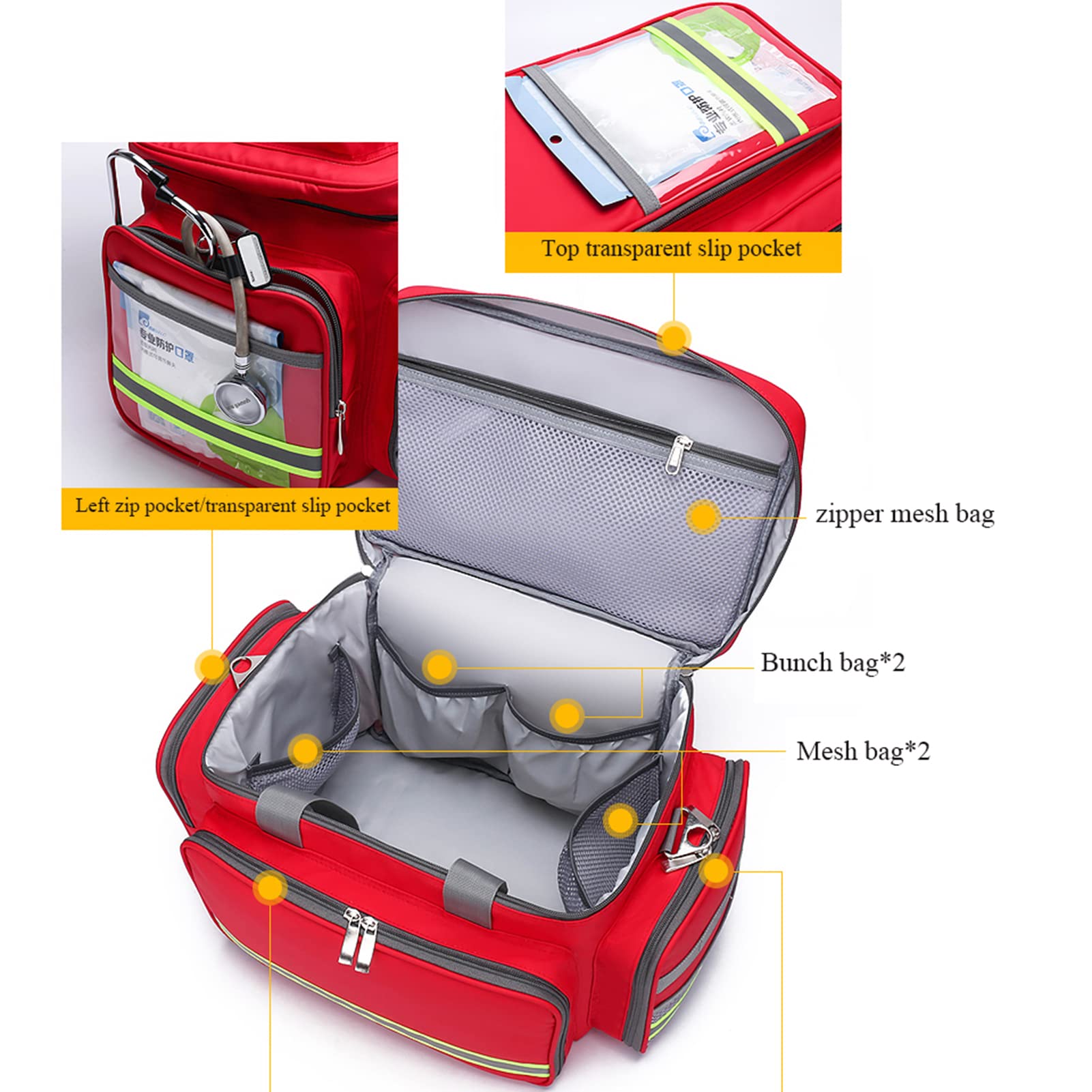 Borsa per paramedico di Pronto Soccorso Vuota, Borsa per Trauma di Emergenza con Tasche Multiple e divisori per Infermiere domiciliare, Assistenza comunitaria