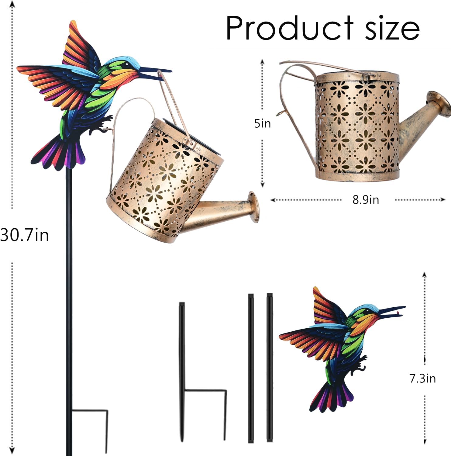 Solar Watering Can with Cascading Lights Outdoor Garden Decor, Hummingbird Shaped Hook Gardening Gifts for Mom Women Grandma Birthday, Solar Lights for Garden Decorations Patio Yard Lawn Backyard - Image 6