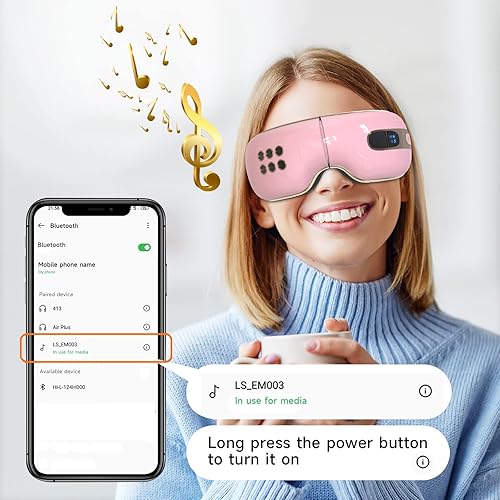 Miniatura 6 de Masajeador de ojos con Bluetooth y compresión para migrañas, masajeador de ojos con calor y enfriamiento para ojeras, relaja los ojos secos, máscara