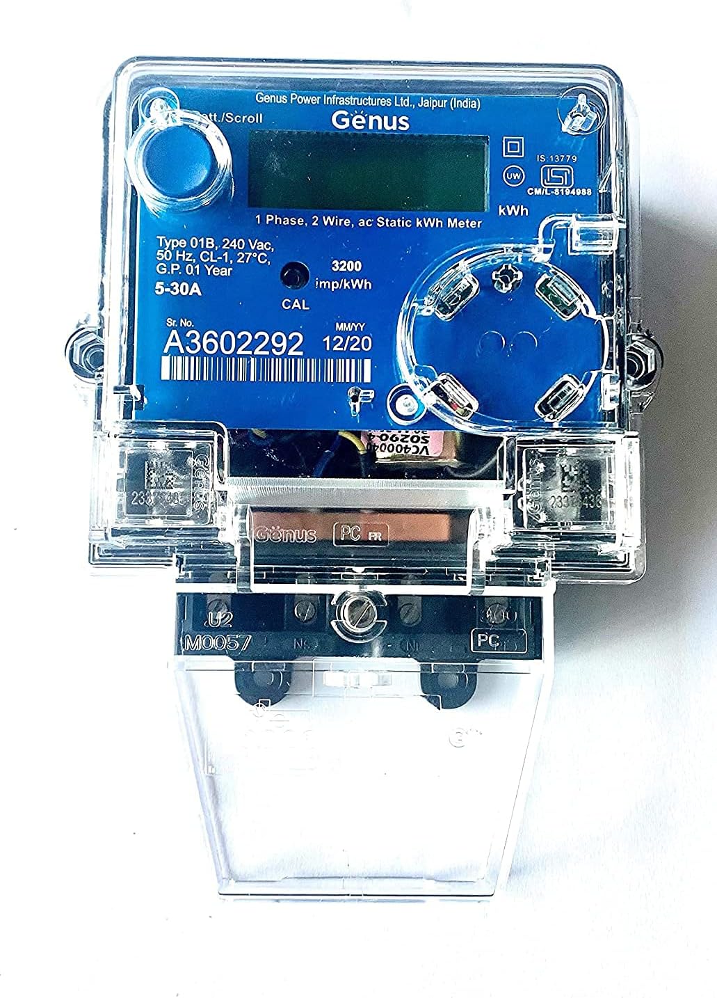 Genus Sub Meter Single Phase AC Static LCD Display (Class-1, Blue)