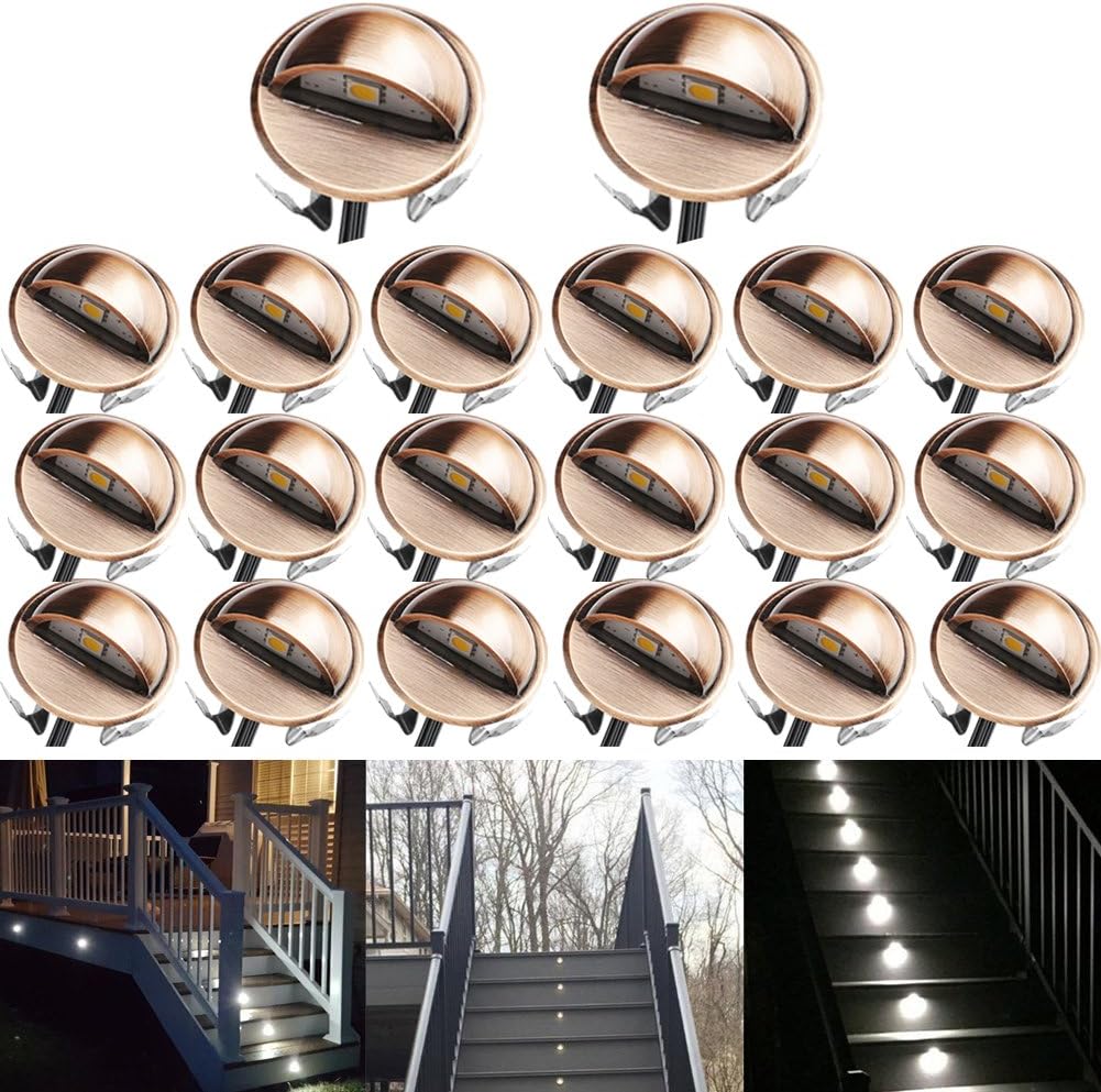 20 Pack QACA 35mm Round Led recessed decking Lights for Bathroom Kitchen stpes Waterproof IP65 Fixture Cold White [Energy Class A]