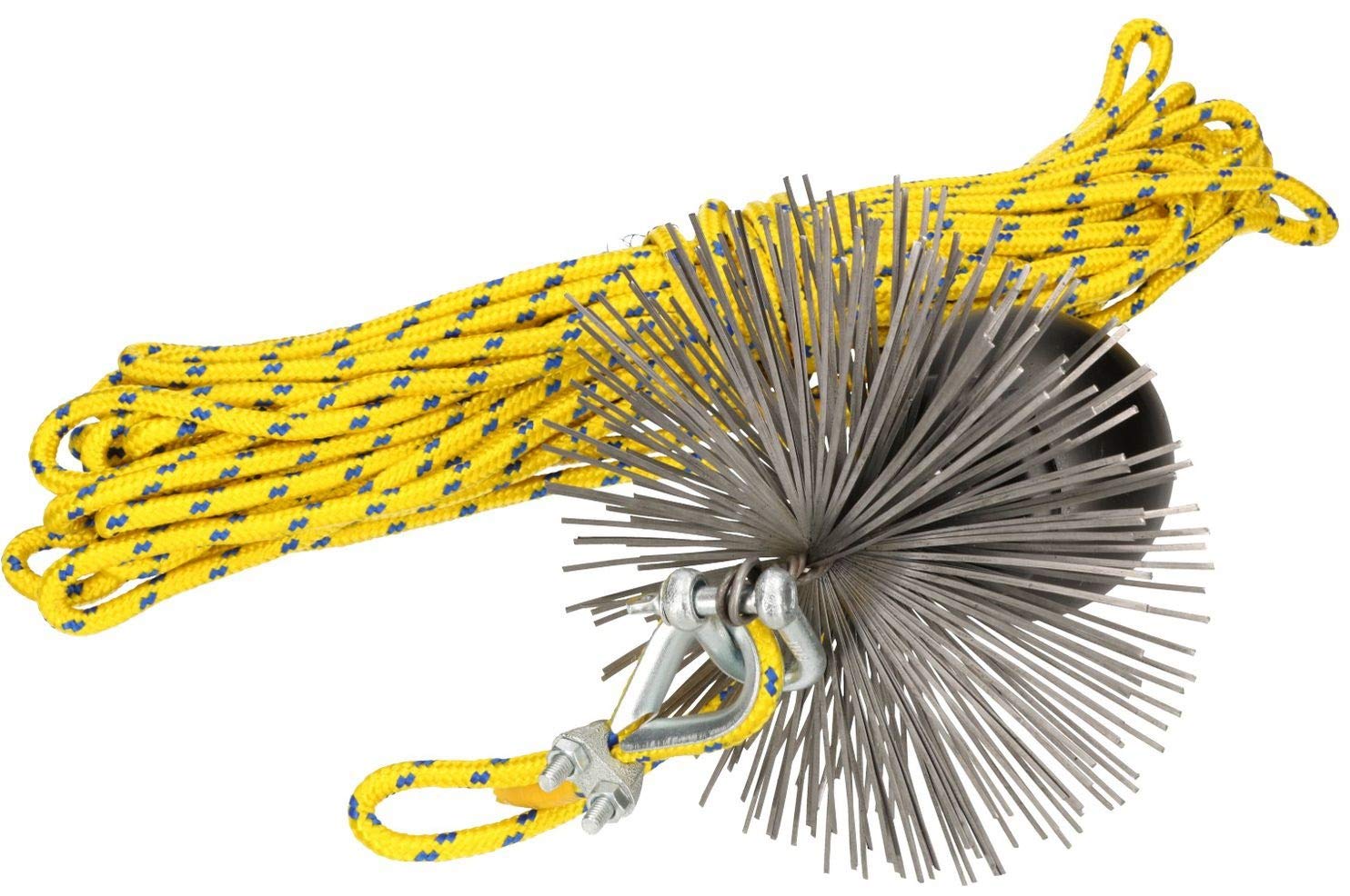 KOTARBAU - Set scopa per camino, tutte le dimensioni, in acciaio INOX, con corda di traino, asta flessibile e spazzola per camino