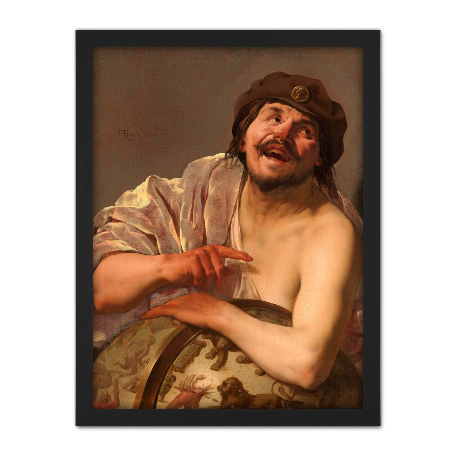 Artery8 Hendrick Ter Brugghen Democritus Painting Artwork Framed Wall Art Print 18X24 Inch