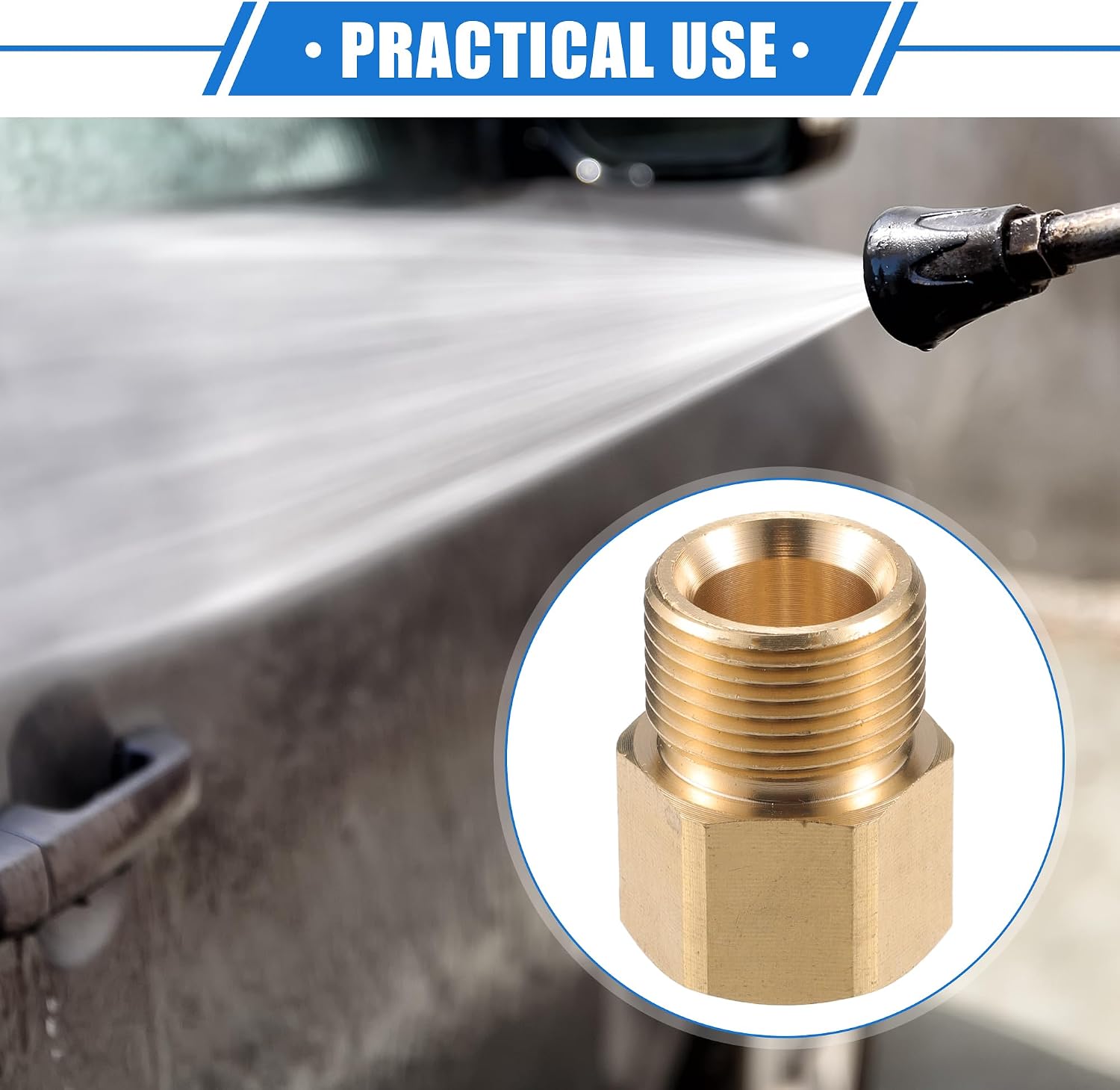 Pressure Washer Connector, G1/2" to M22x1.5 Female and Male Adapter Brass Screw Hose Connector Universal for Pressure Washer Brass Copper Tone 1pc image 2