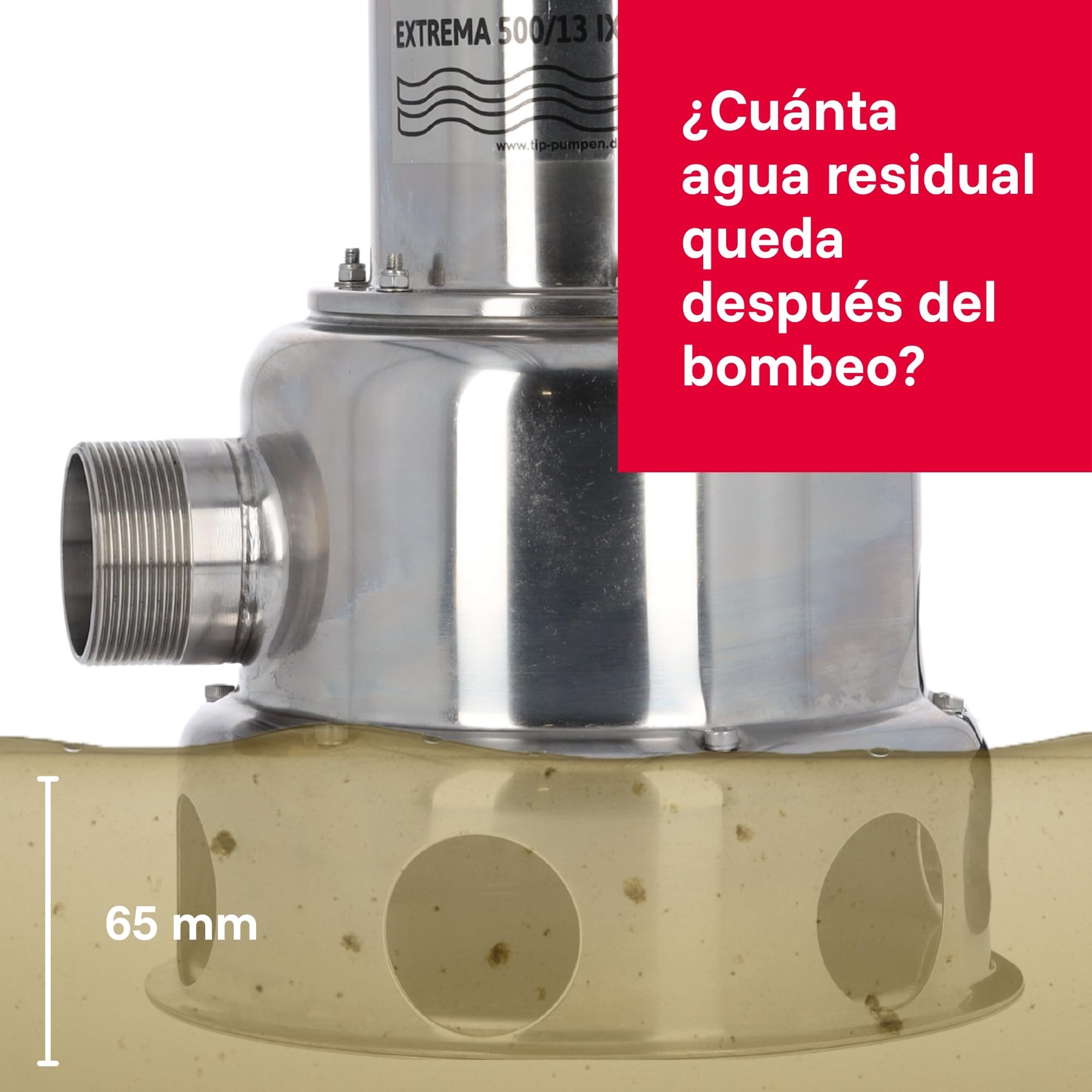 T.I.P. 30171 Bomba sumergible para aguas residuales Extrema 500/13 PRO de acero inoxidable, caudal de hasta 30 000 l/h