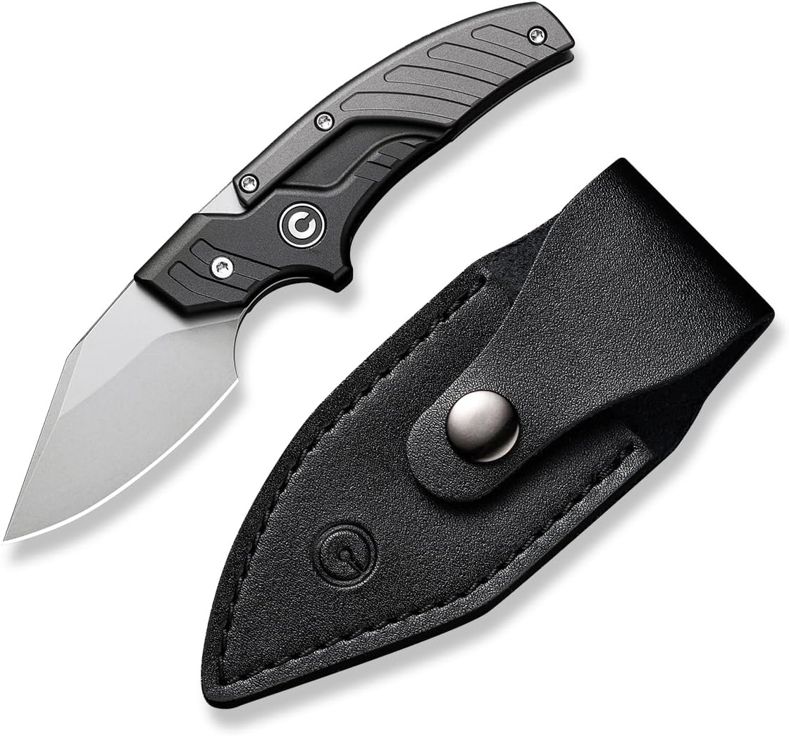 CIVIVI Typhoeus Fixed Blade Knife with Leather Sheath, 2.27" Swedish 14C28N Blade Aluminum Handle