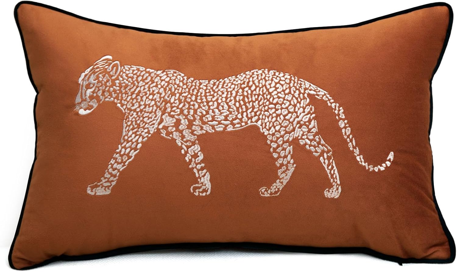 vctops Soft Velvet Embroidery Square Decorative Throw Pillow Covers Leopard Pattern Cushion Case for Sofa Bedroom Couch (Black,18"x18")