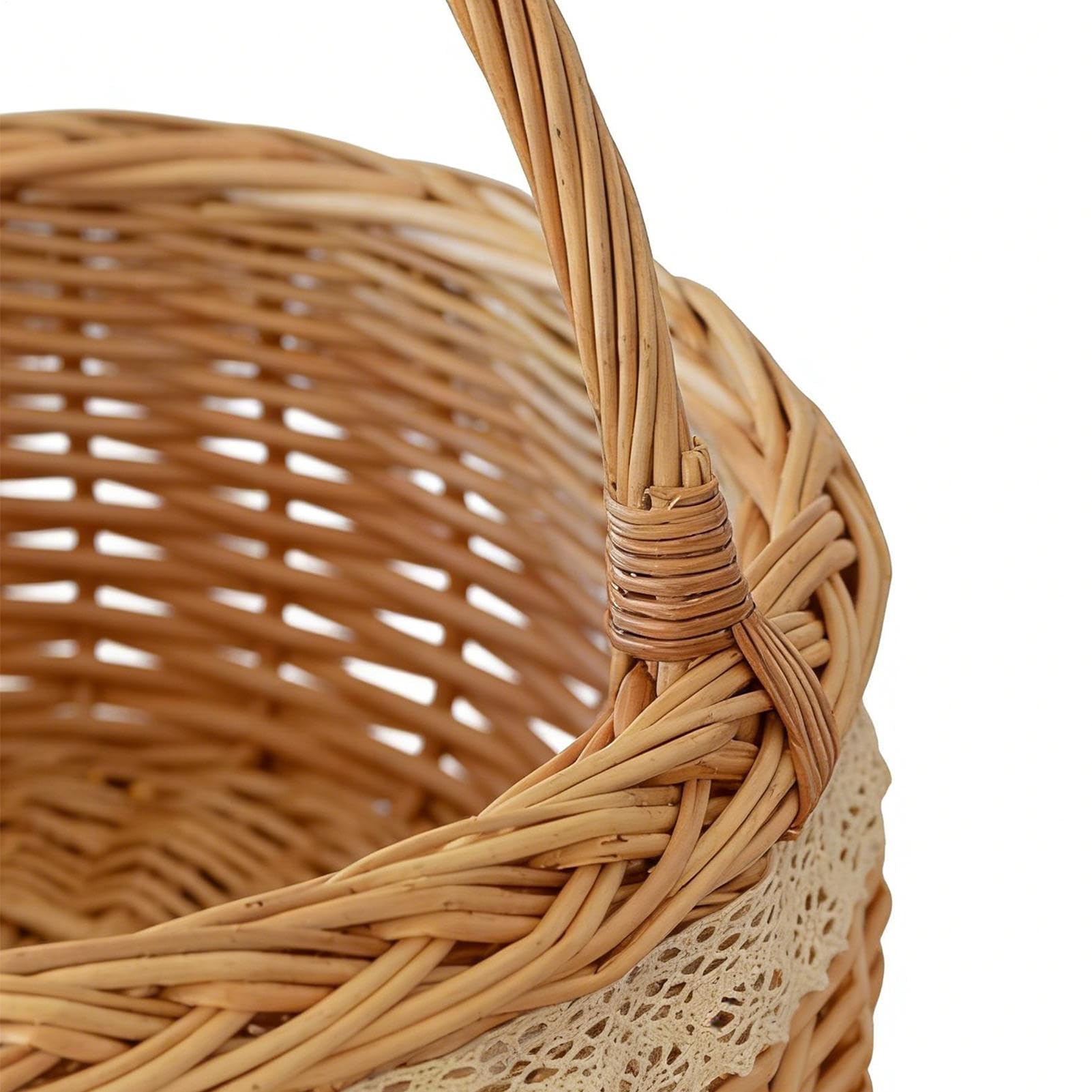 Panier de pique-nique en osier naturel tissé pour la maison – Petit panier de pique-nique, pour Pâques, extérieur, plage, cueillette de fruits, légumes, œufs, fleurs, cuisine, salon