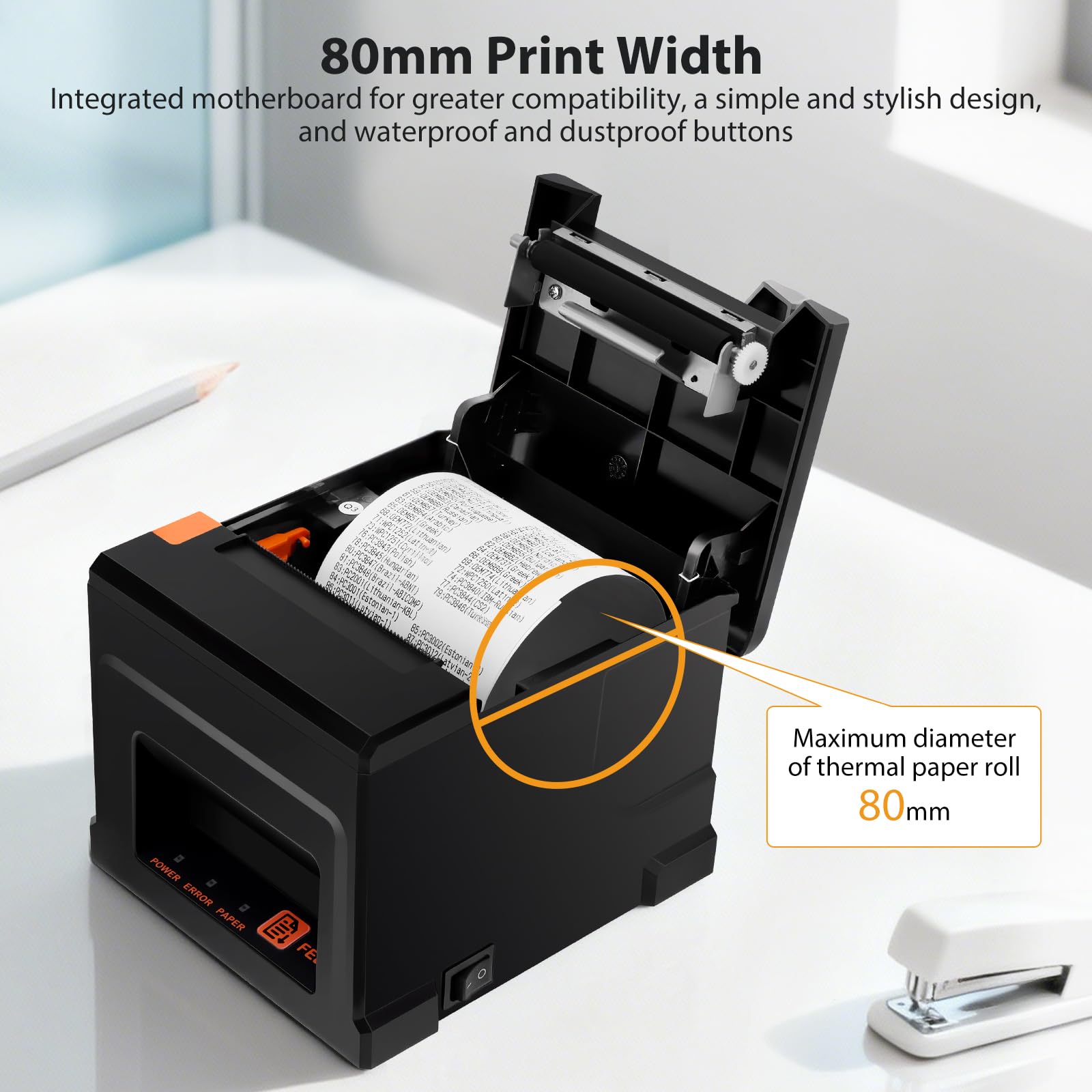 Stampante, Termica Mini Senza Cartucce Stampante Scontrini POS Scontrini 80Mm Taglierina Automatica Supporto Per Cassetto Contanti Interfaccia USB/Ethernet Compatibile Con Windows/MAC/Linux (ESC/POS)