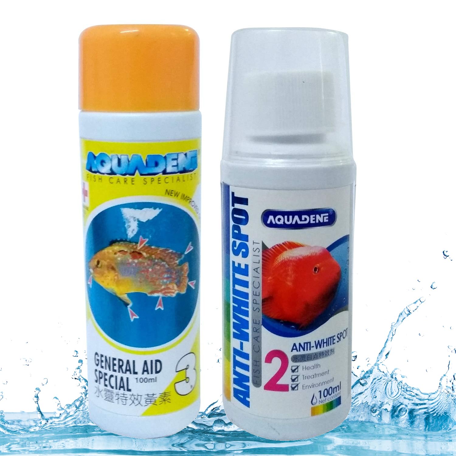 Jainsons Pet Products Aquadene Aquarium Fish Care Special Freshwater and Saltwater Effective Treatment for Fish Tank (100 ML, General AID, Anti White SPOT)