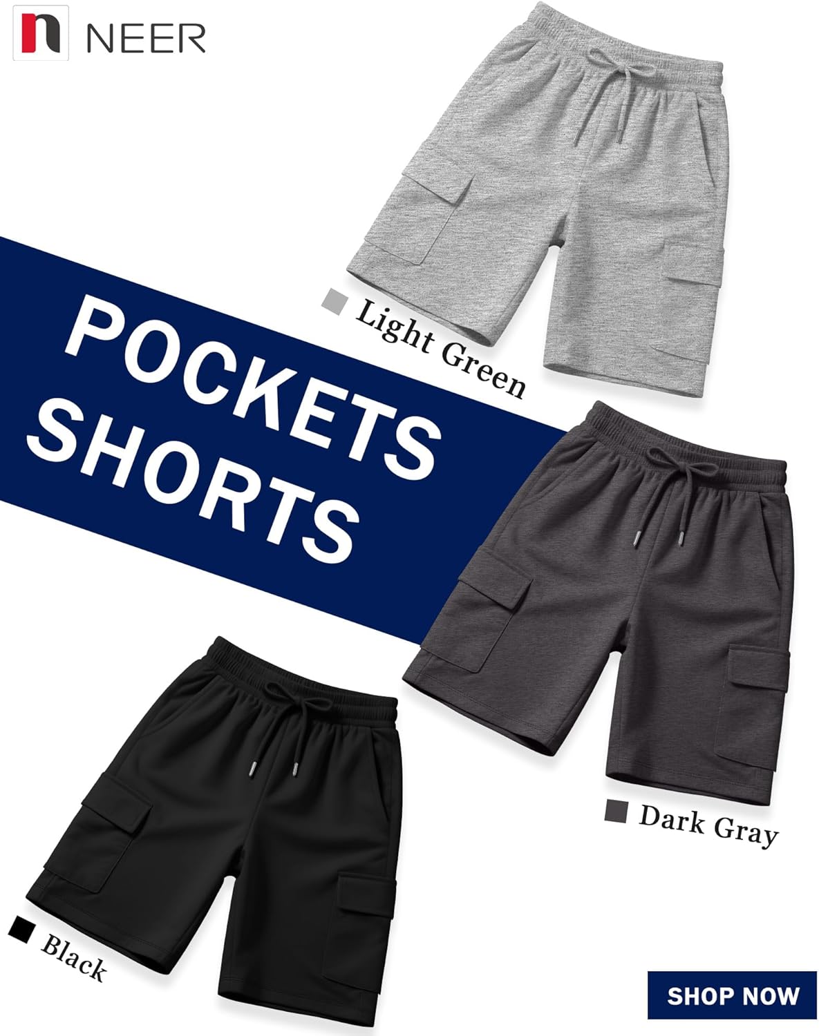 Neer 3 Pack Women's Bermuda Shorts Cargo Elastic Drawstring Knee Length Shorts Casual Loose Yoga SweatShorts with 4 Pockets - Image 5