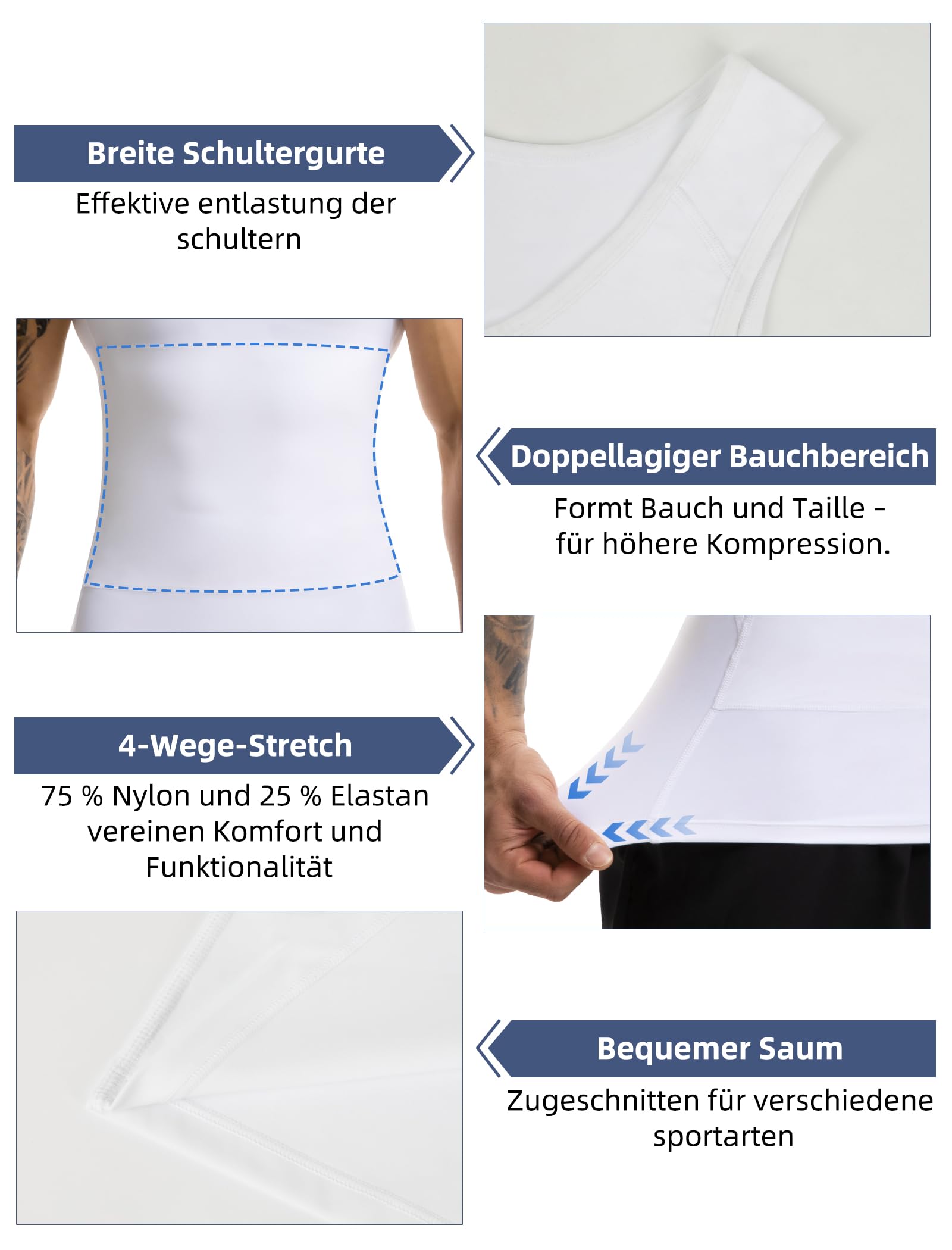 MISS MOLY Shapewear Herren Kompressionsshirt Elastische Bauch-Weg Unterhemd Miederbody Taillenformer Tank Top Ärmellos Body Shaper Männer Bauch Top Weste