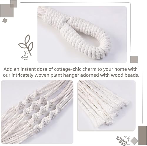 Miniatura 2 de LSEYKRMH Perchas para plantas de macramé con cuentas de madera hechas a mano para interiores y plantas de interior paquete de 3 unidades color
