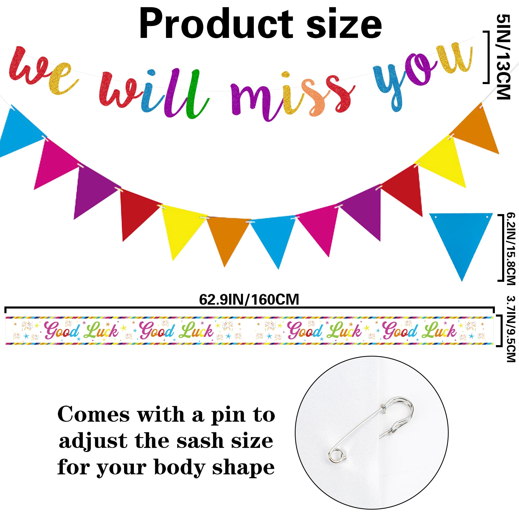 We Will Miss You Banner Decorations, Sorry You Are Leaving Decoration Banners Buntings Sash Paper Pom Poms - Image 3
