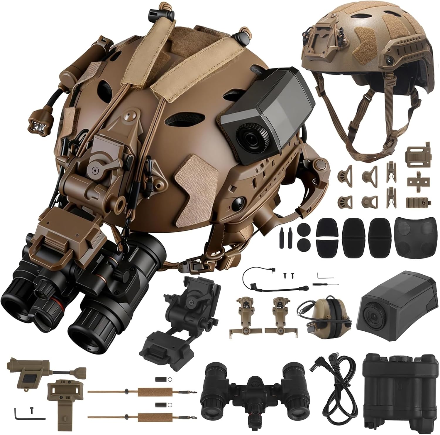 Tactical Fast Airsoft Paintball Helmet Set with Headset NVG Mount Flexible Stalk Helmet Light for Cosplay Tactical Gear