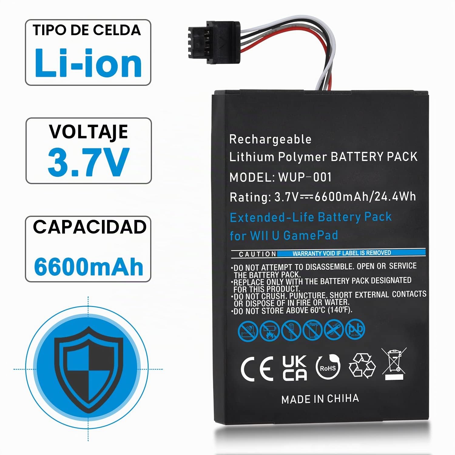 Batería de repuesto WUP-001 para Wii U Gamepad, 6600 mAh, 3,7 V, alta capacidad, con destornillador