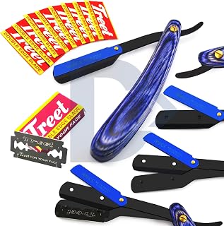 Professional Blue Wood Handle Barber Hair Shaving Razor Straight Edge Pocket Knife Men Cut Throat Safety Blades