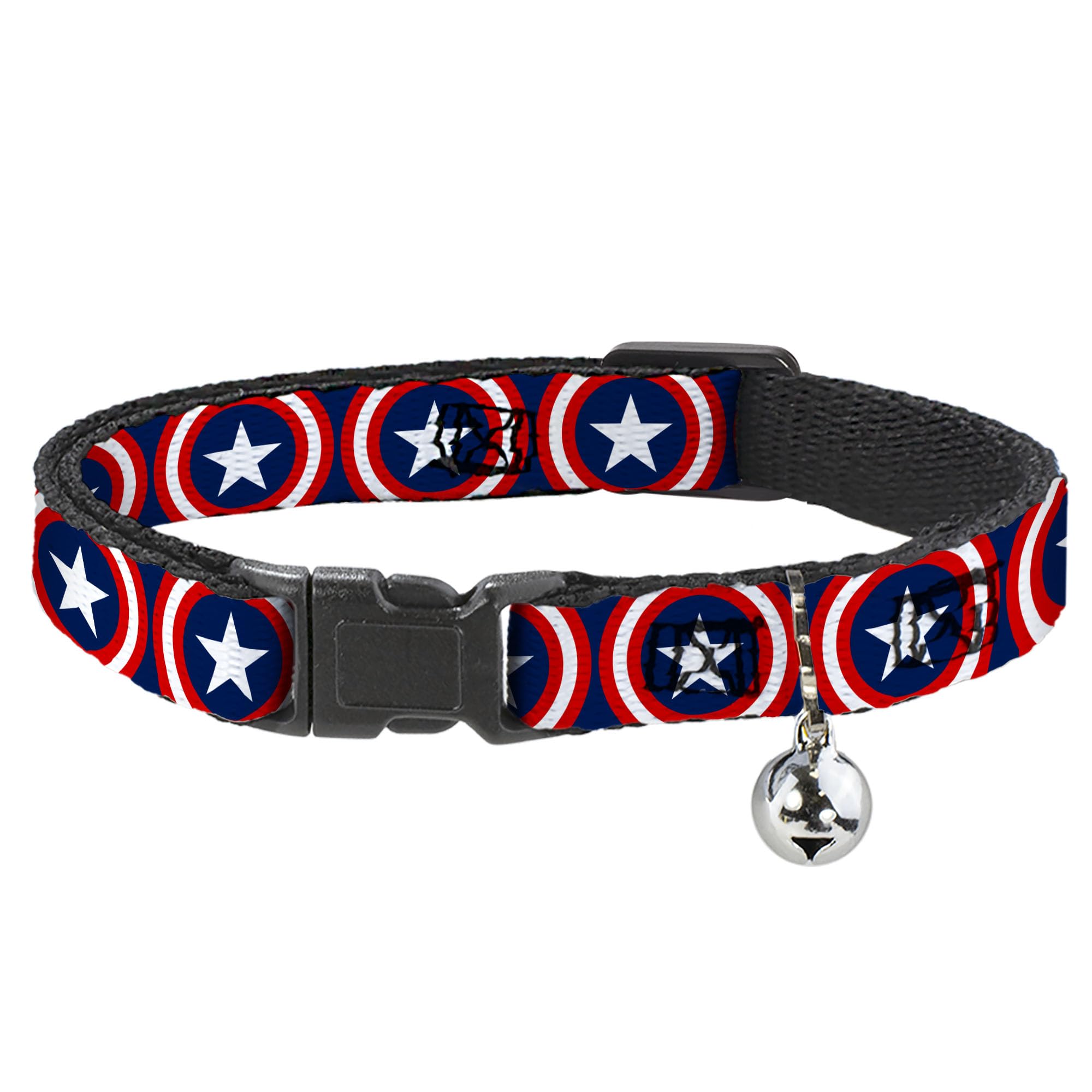 Collar para gato ajustable azul marino con escudo del Capitán América