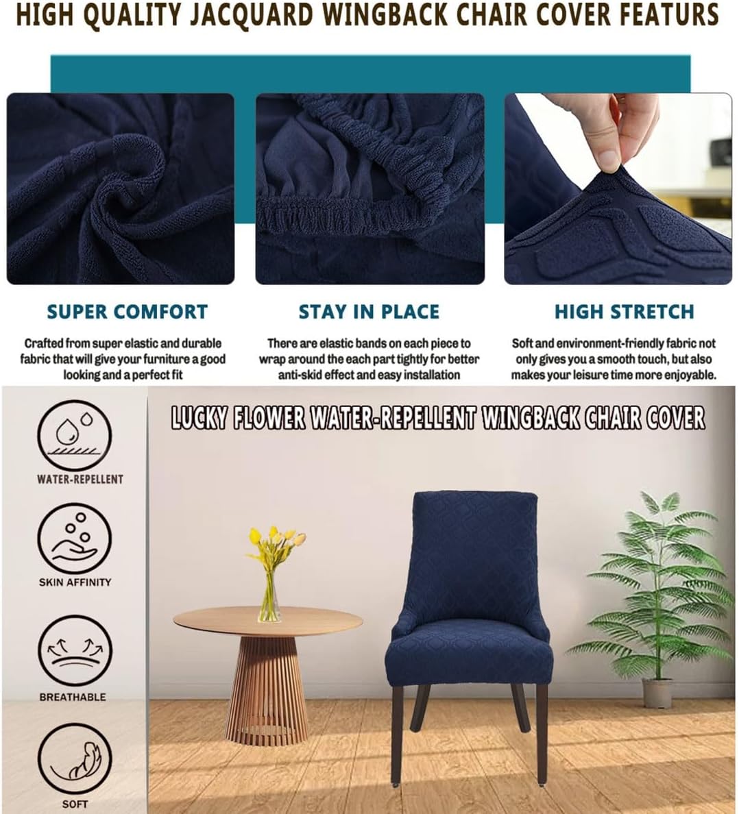 Stretch Wingback Chair Cover Reusable Armchair Protector for Kitchen Dining Room Chairs (F 8)