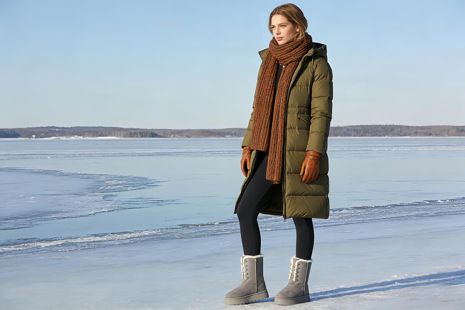 Uoidru Women's Snow Boots Mid-calf Boot Lace-up Winter Boots for Women Fur Lined Boot Womens Suede Platform Snow Boots - Image 7