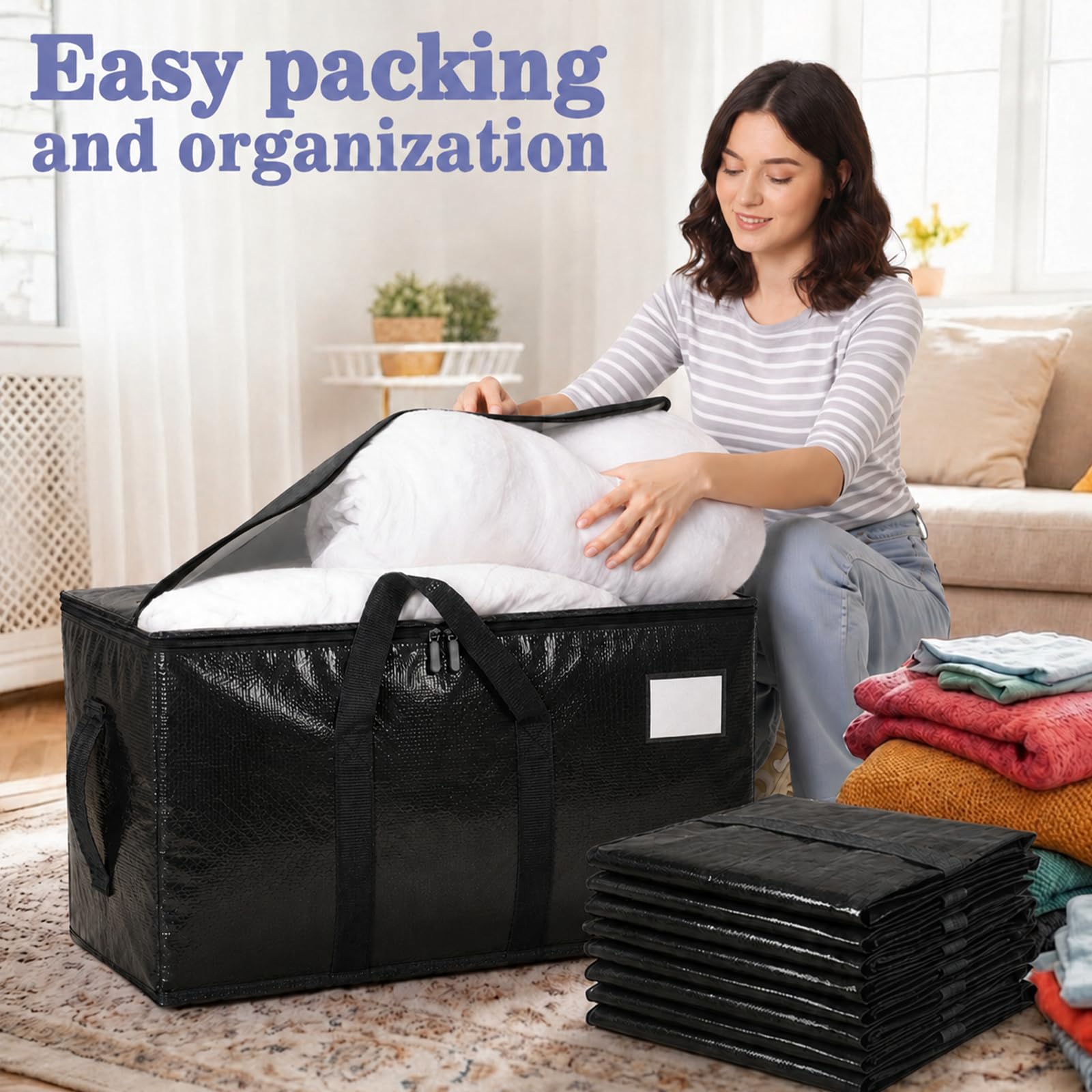 Songrey Heavy Duty Moving Bags, 8 Pack Large Storage Bags with Zipper & Handles, Waterproof Totes Bags for Clothes Packing, Moving, College Supplies, Home Organization view 5