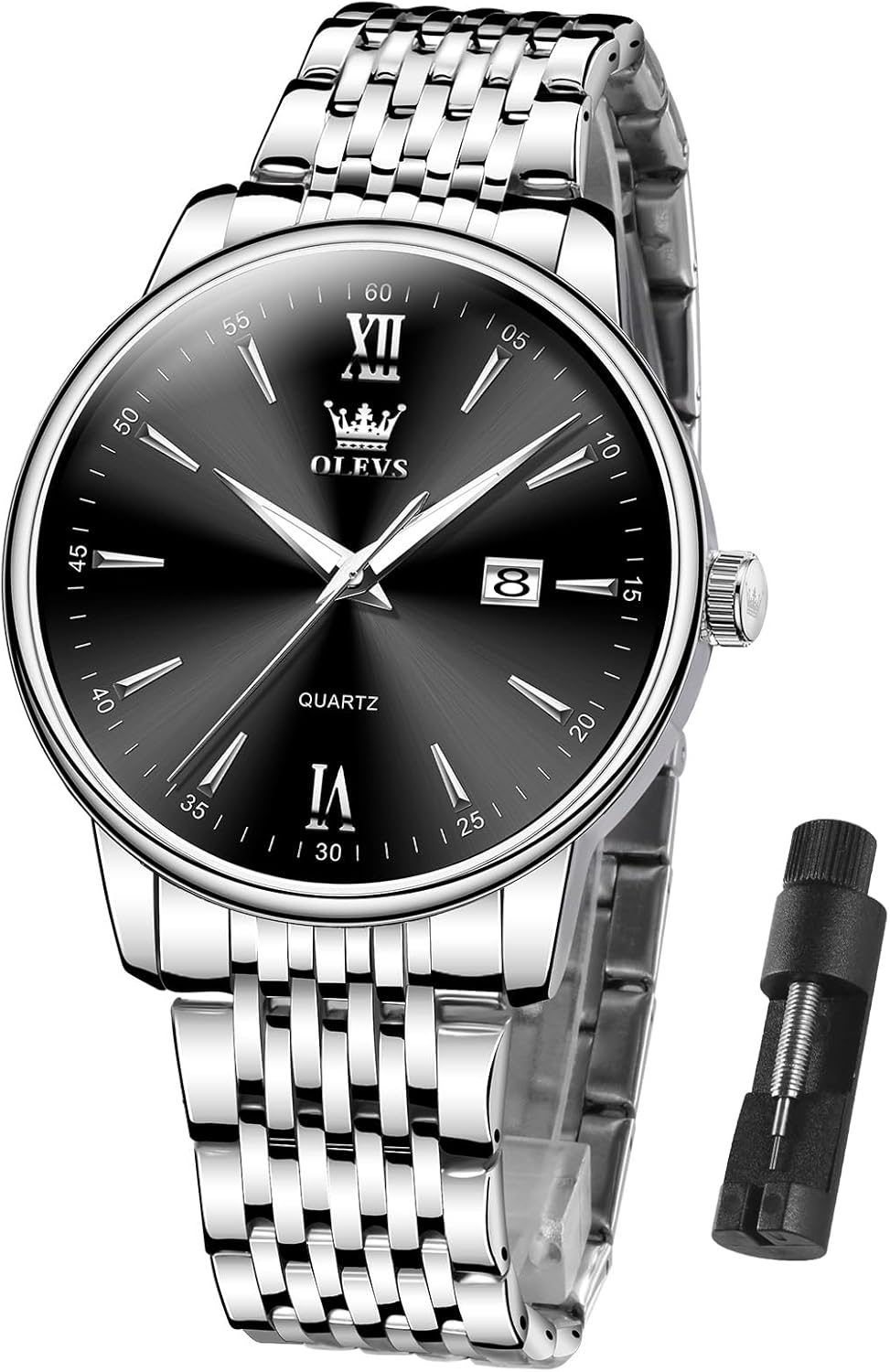 OLEVS Mens Watches，Big Dial Watches for Men，Day Date Watches Men，Mens Waterproof Watches，Mens Stainless Steel Watches，Analog Quartz Men's Watches，Relojes para Hombre