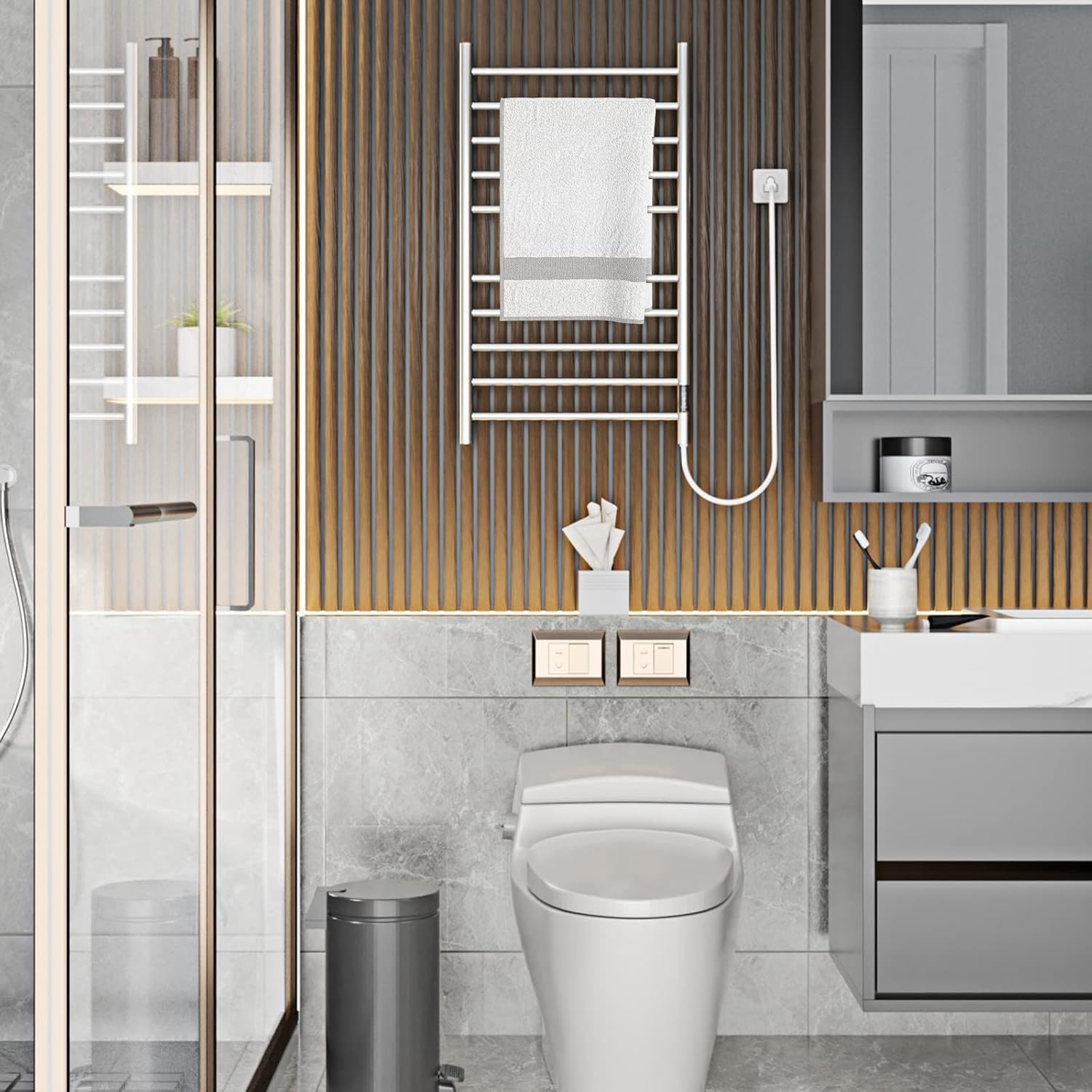 Best Seller DAILYLIFE 10 Bar Towel Warmer, Wall Mounted Heated Drying Racks, Built-in Timer with Led Indicators, Plug-in Straight Home Bathroom Stainless Steel Space Saving