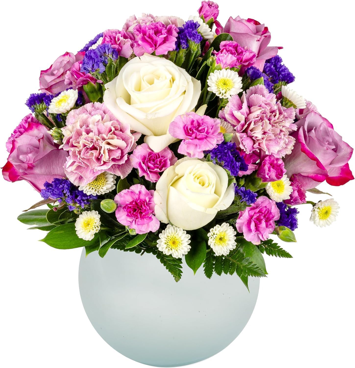 Blushing Medley | Purple, White Arrangement with Vase | Arabella Bouquets | Real Fresh Flowers for Delivery, Gift for Birthday, Congratulations, Anniversary, Thank You, Mother's Day