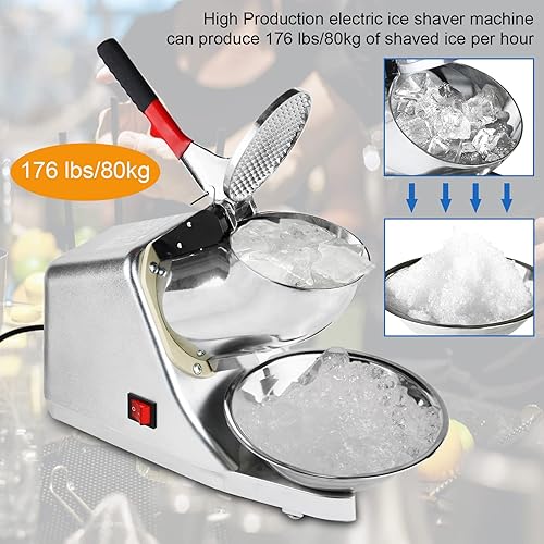 Miniatura 5 de Trituradora de hielo eléctrica, máquina de afeitar de hielo eléctrica de 110 V con cuchillas dobles, cuenco y cubierta, máquina eléctrica de cono de