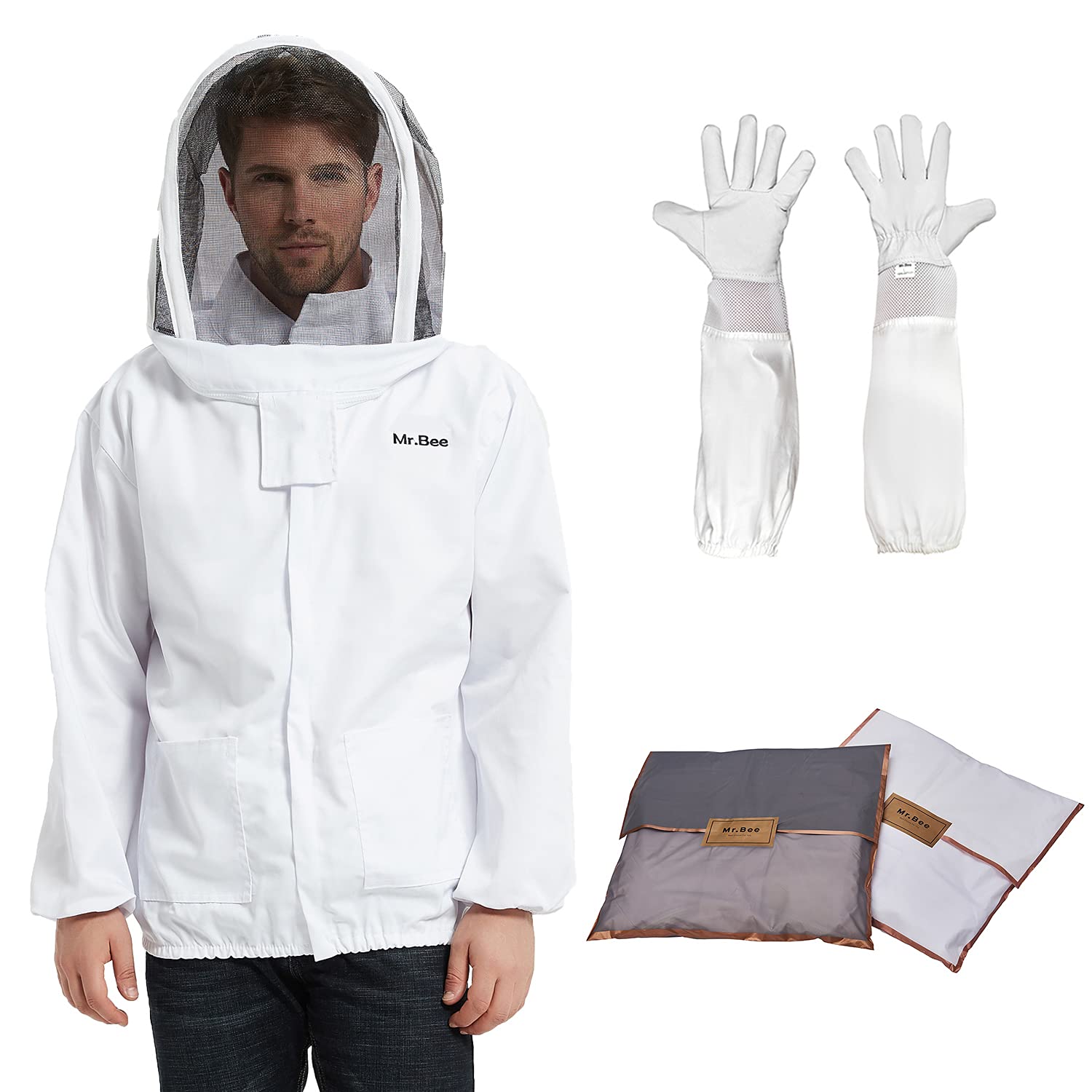 Mr.Bee Professtional Beekeeping Suit, Jacket with Removable Fencing Veil Hood Premium Beekeeper Jackets (L)