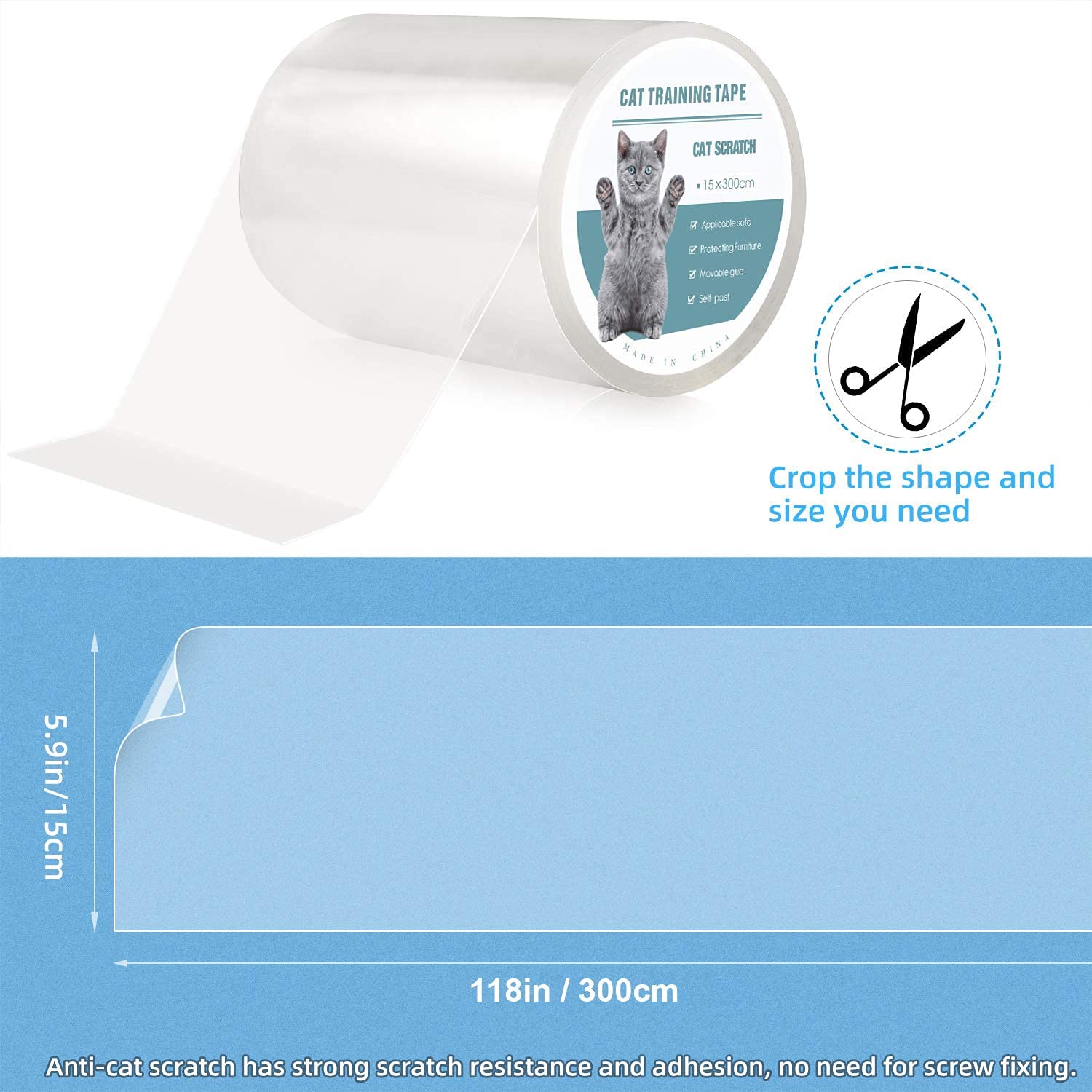Pidsen Protezione Graffi Gatto,15CM*3M Protezione Antigraffio per Gatti Nano Nastro Adesivo Antigraffio Porta, Trasparente PVC Divano Gatti Graffi Protezioni, Protezione per Divano e Mobili