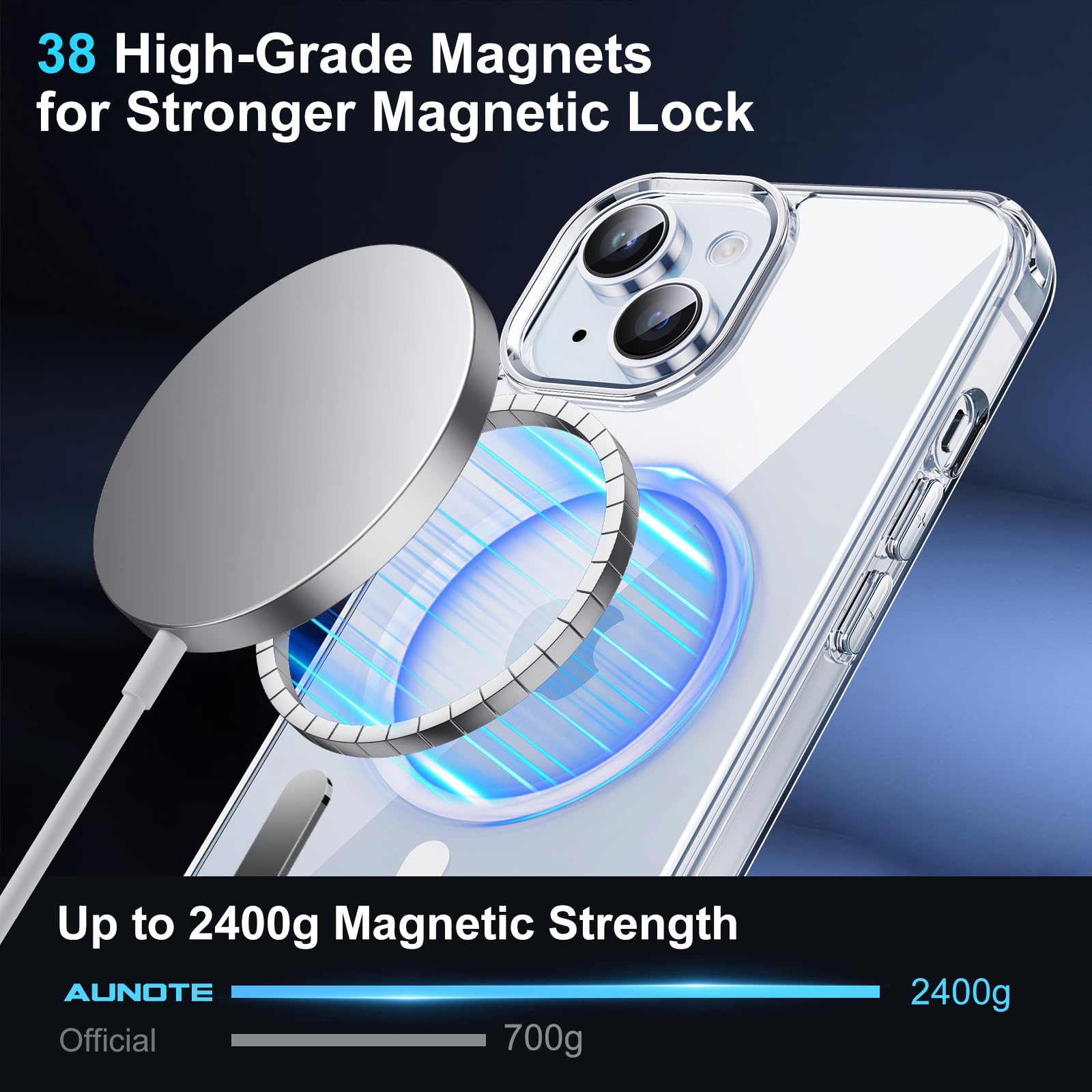 Aunote Cover per iPhone 15 6,1 Pollici Compatibile con MagSafe Ricarica Wireless, Antigraffio Trasparente, Telefono Custodia Antiurto (Trasparente)