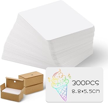 JIANTA 300Pcs White Kraft Paper Card, 3.5x2 inches Business Message Cards, Revision Flash Cards, Blank Index Cards for DIY, Study, Memory, Note, Gift Tags, Messages