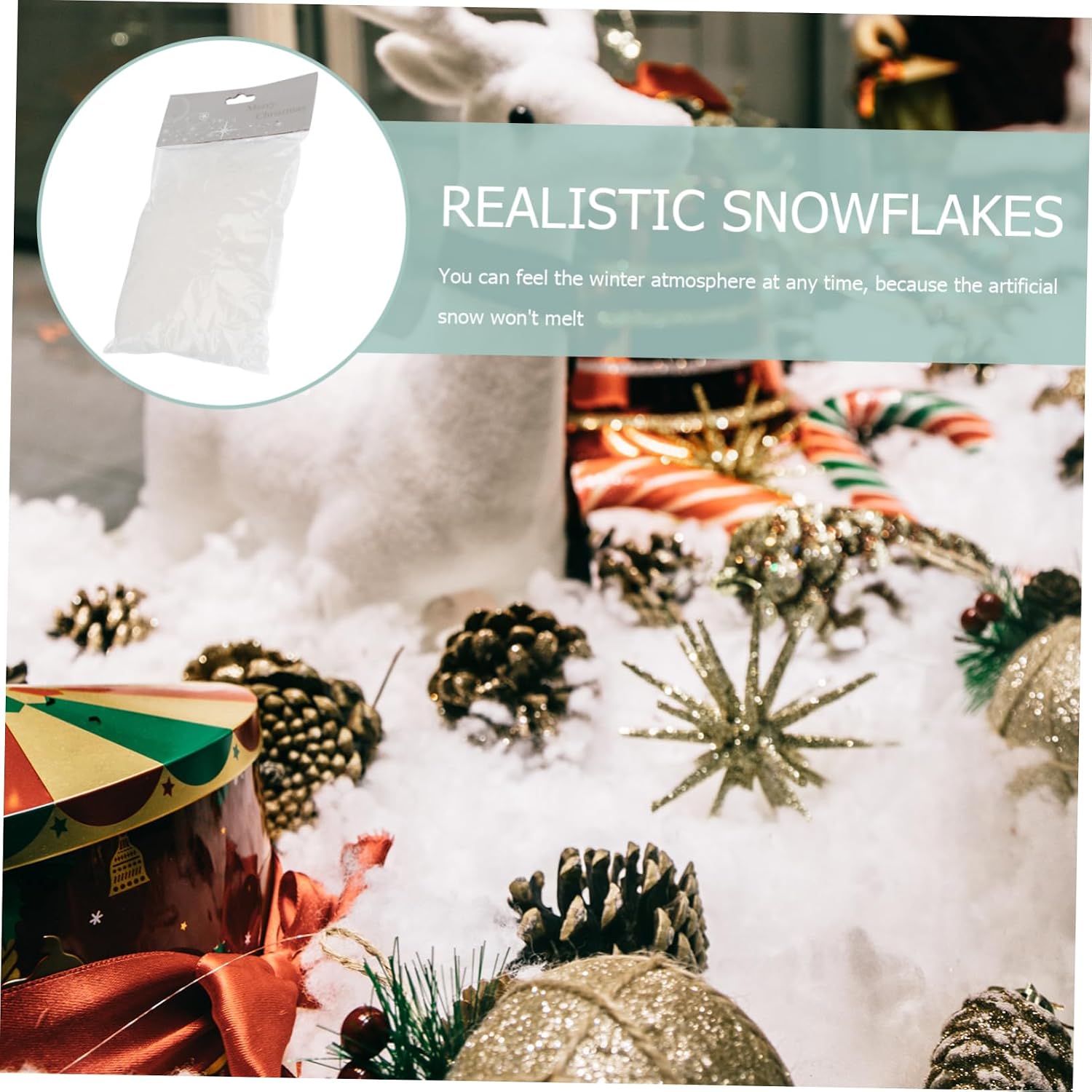 Uonlytech 2pcs Artificial Snow Decor of Realistic Fake Snow Powder for Christmas Decoration Lawn and Holiday Crafts Safe Super Absorbent Polymer Material Per Bag