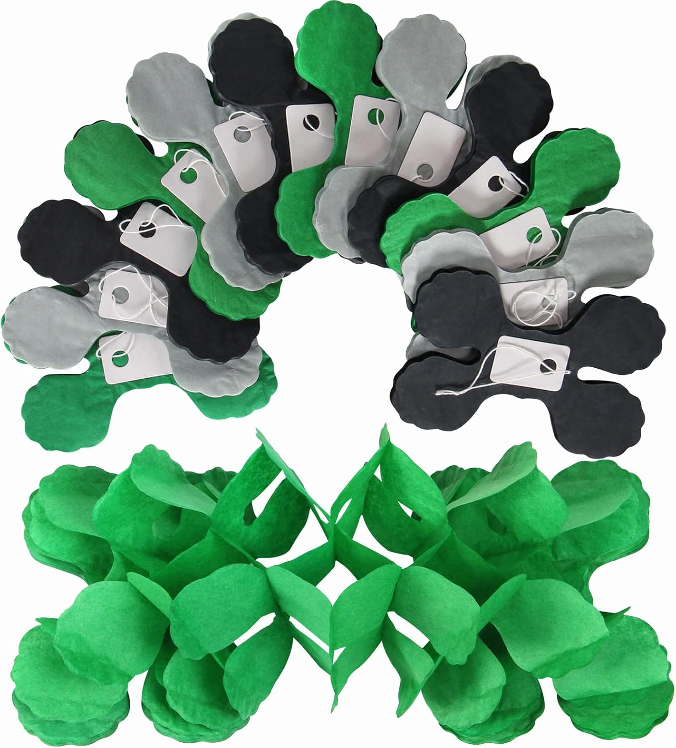 Black Green-Silver Party-Decorations Streamers Garland and Black-Green Silver Party-Decorations Streamers Lanterns